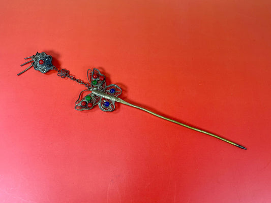 Antique Chinese Enamel Butterfly Hair Pin