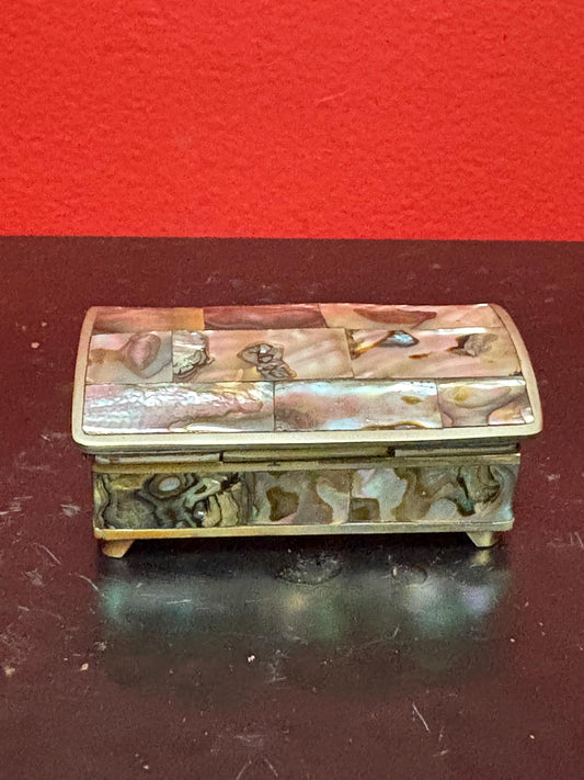 Lovely Mexican alpaca silver and abalone box  2 1/2 by 1 1/2 x 1“ high  great condition  lovely gift