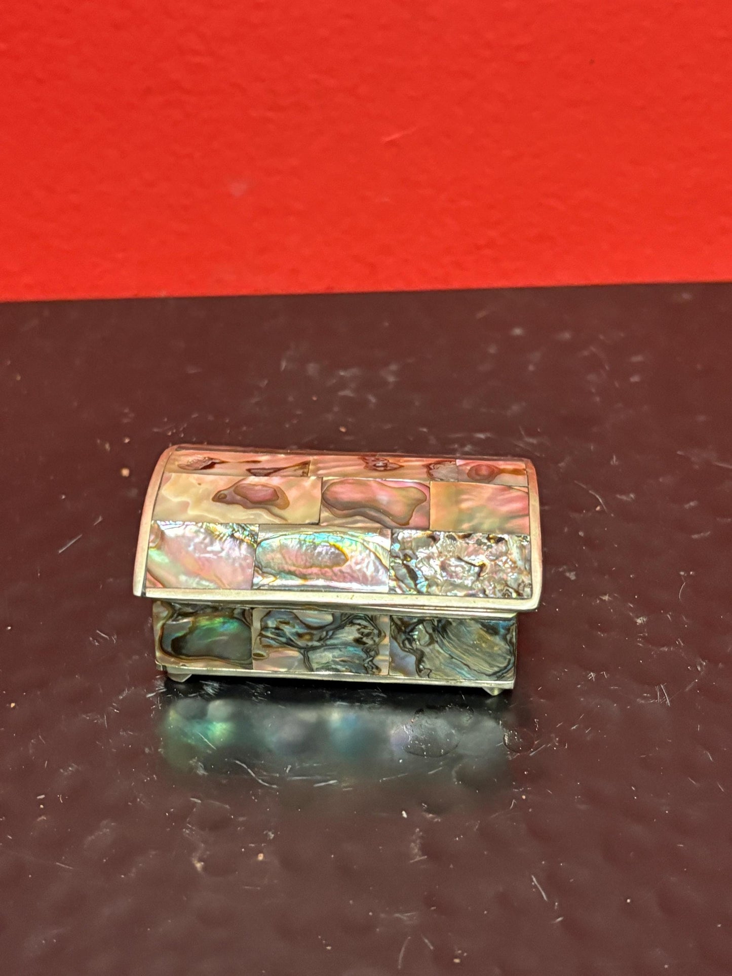 Lovely Mexican alpaca silver and abalone box  2 1/2 by 1 1/2 x 1“ high  great condition  lovely gift