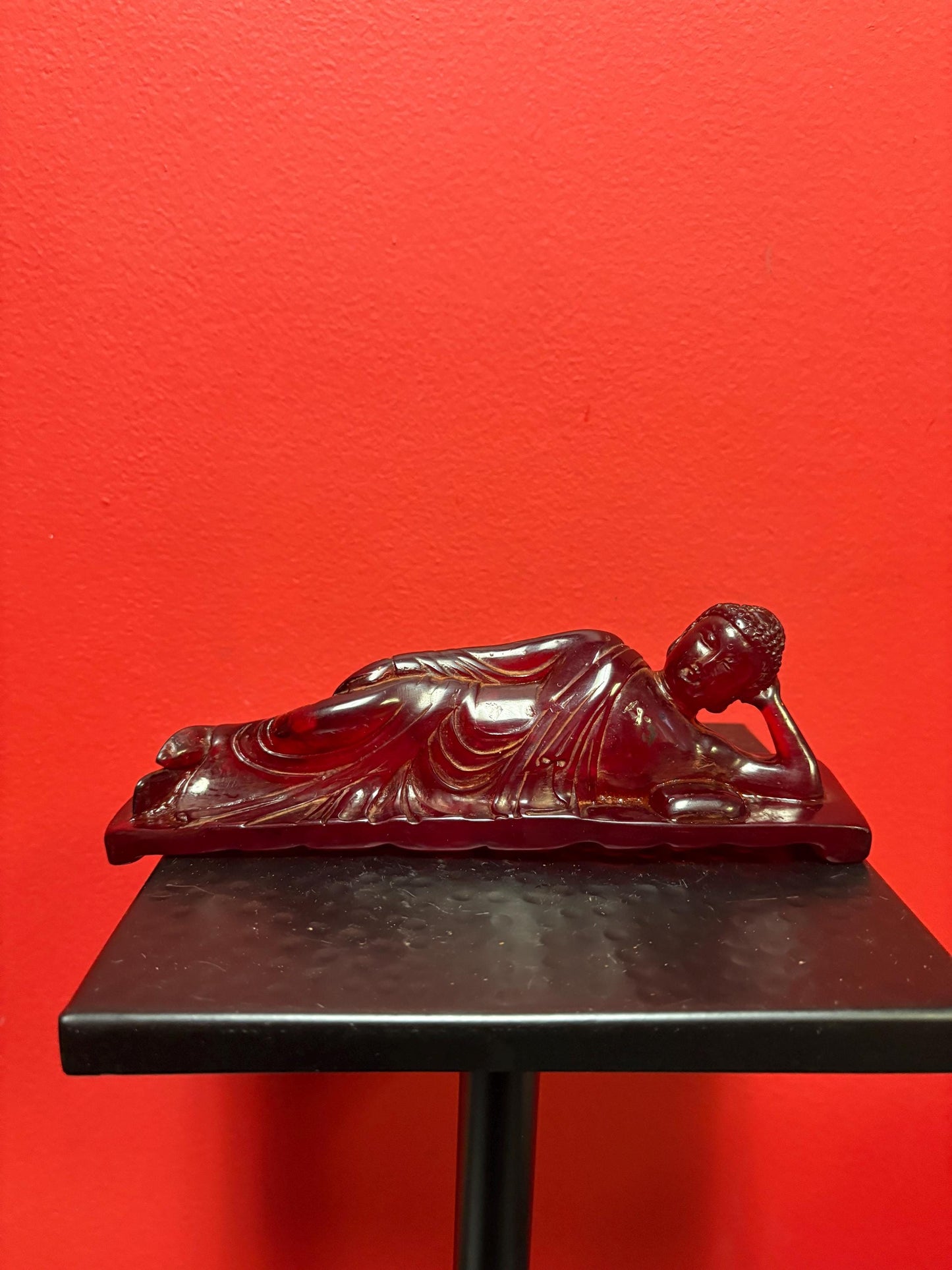 Stunning antique Chinese cherry red amber reclining Buddha - 8 x 3 high wonderful quality and condition  real deal