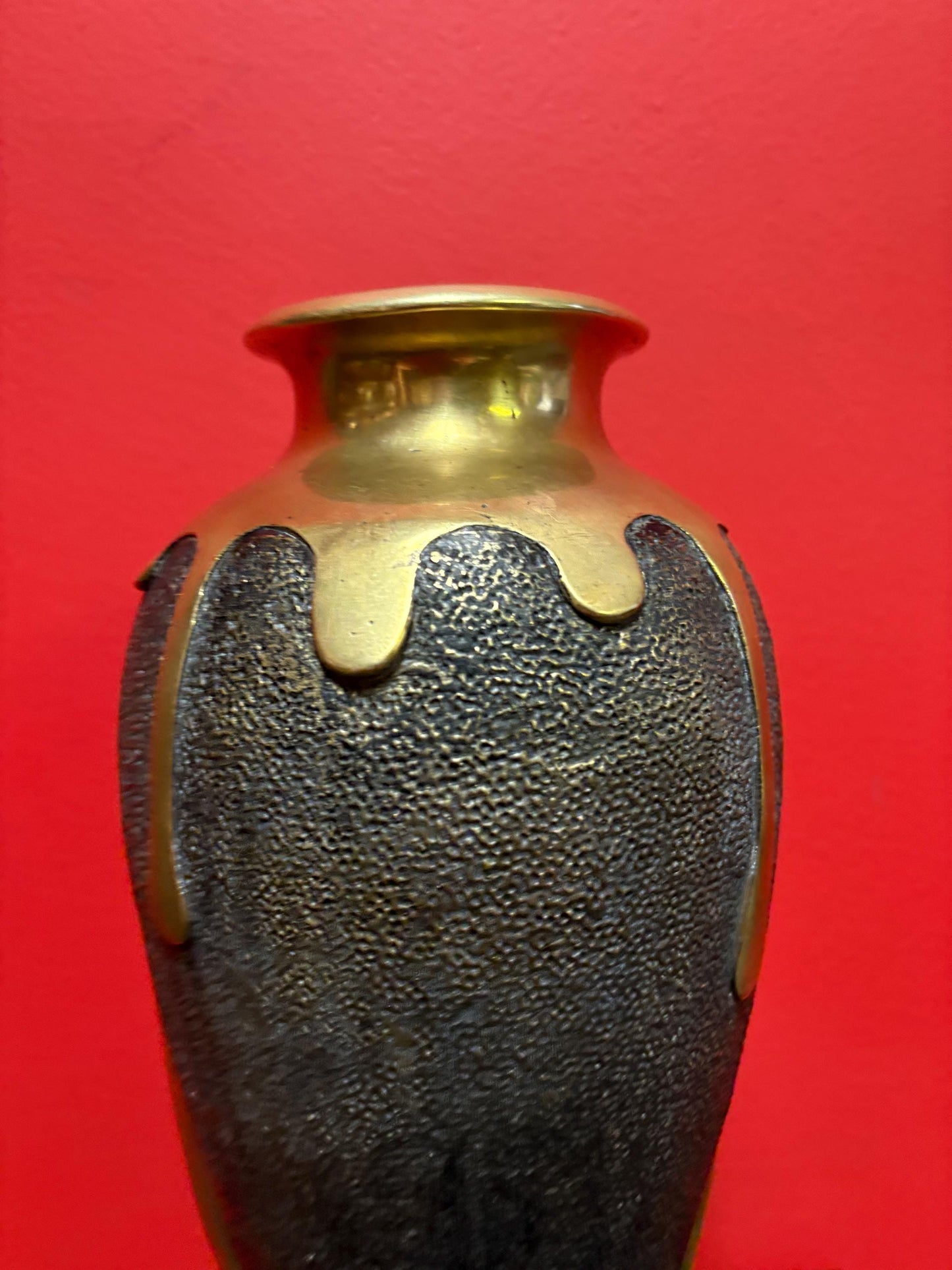 Glorious 19 century Japanese meji bronze and brass vase  signed with beautiful irises  top quality and heavy - 12 inches high