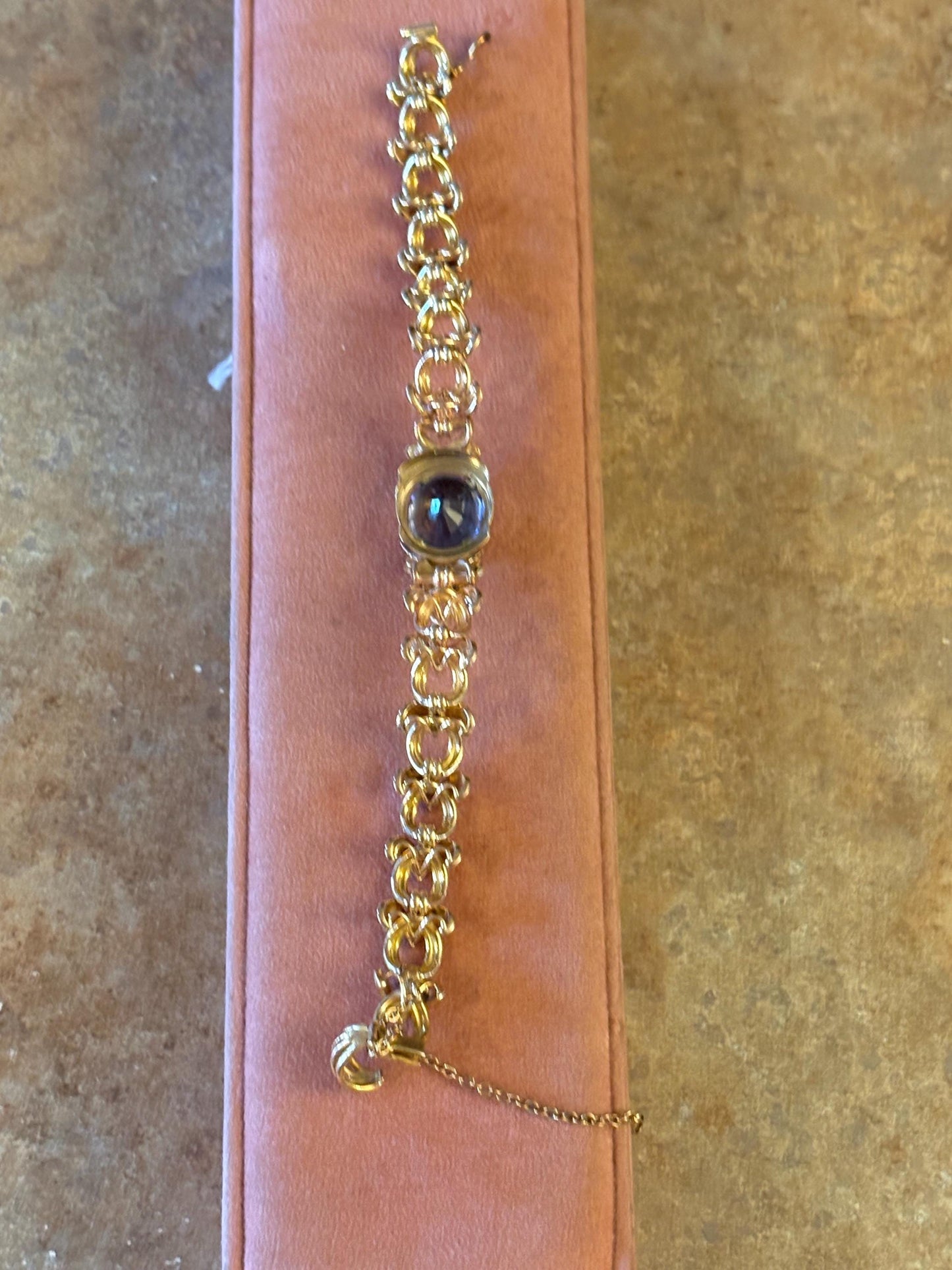 7 inch long heavy antique authentic 18k gold and diamond bracelet with precious blue stone  stunning piece - B