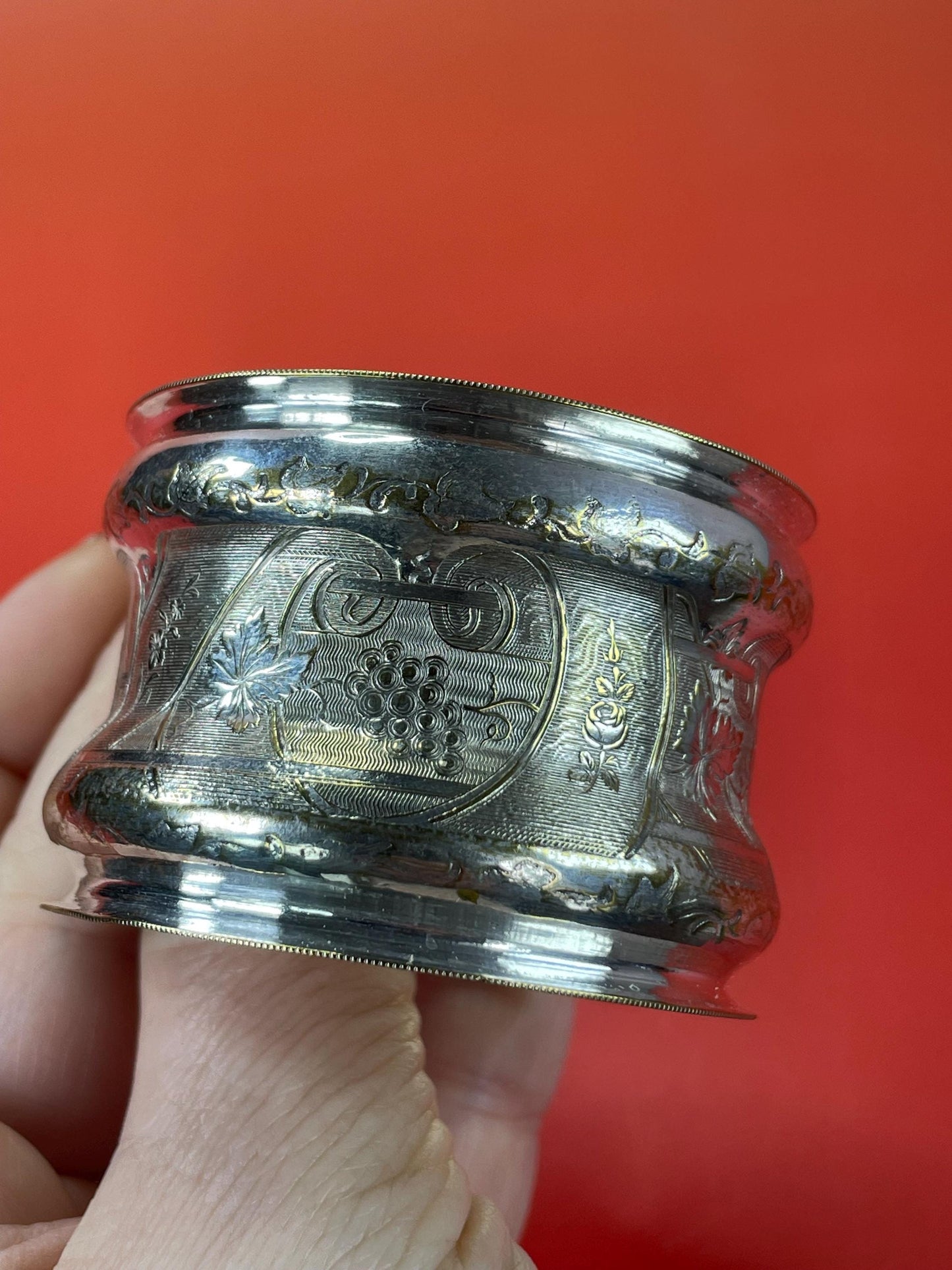 One Ornately Engraved and Monogrammed Silver Plated Napkin Ring
