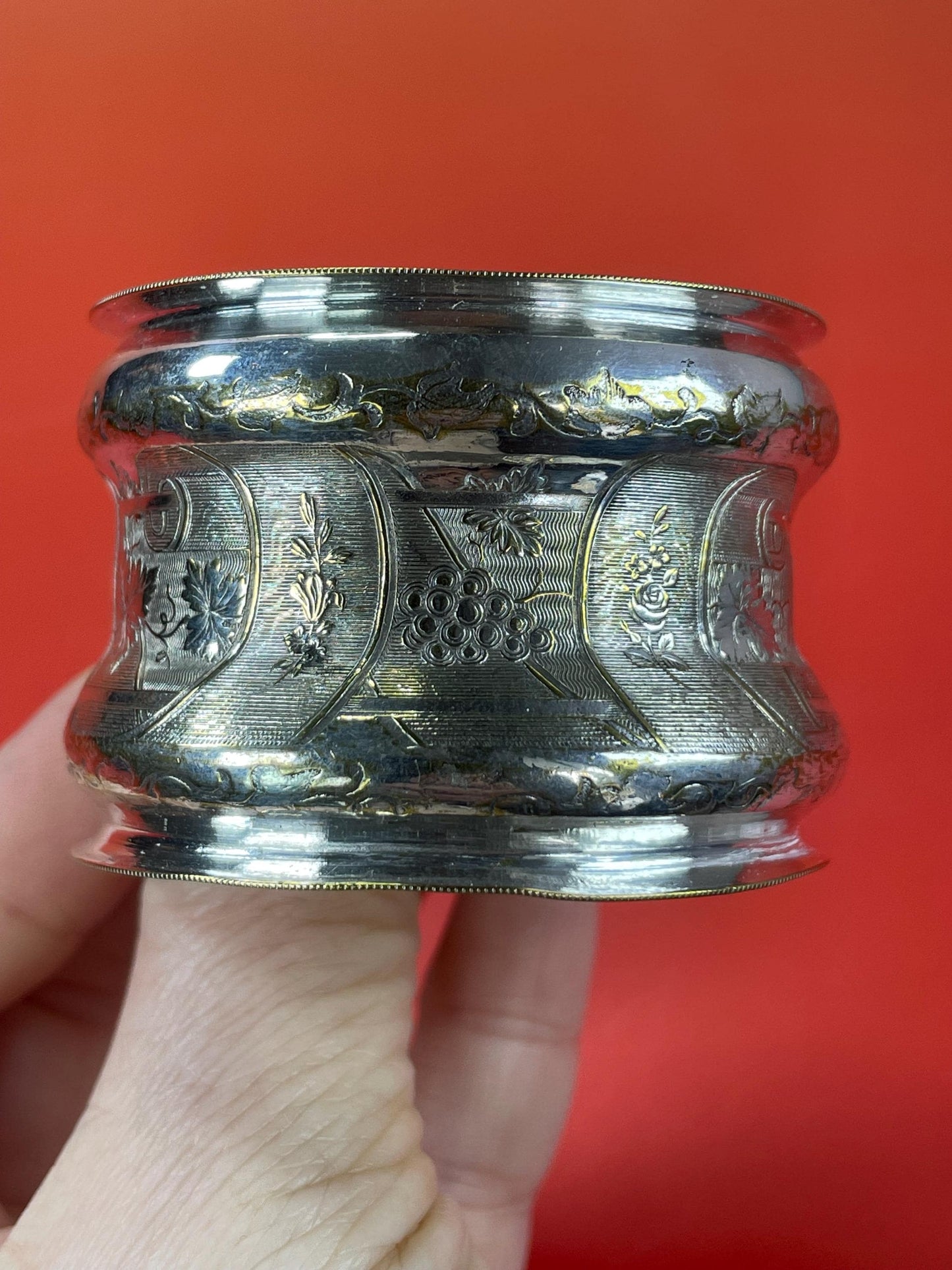 One Ornately Engraved and Monogrammed Silver Plated Napkin Ring