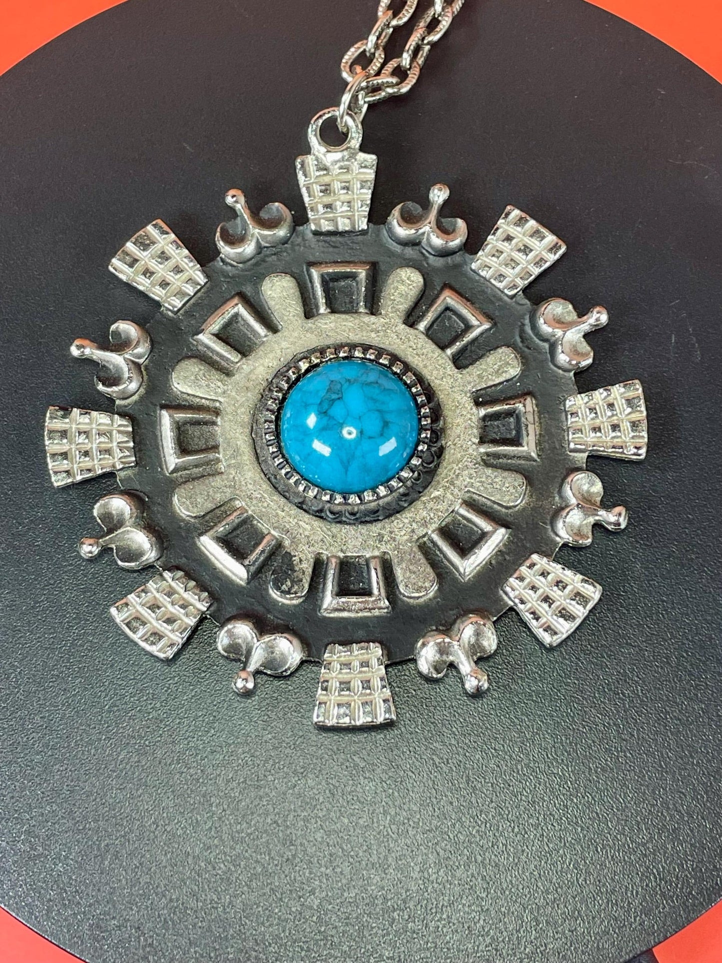 Very cool Aztec Brutaist Necklace 3 inch brutalist pendant  chain included