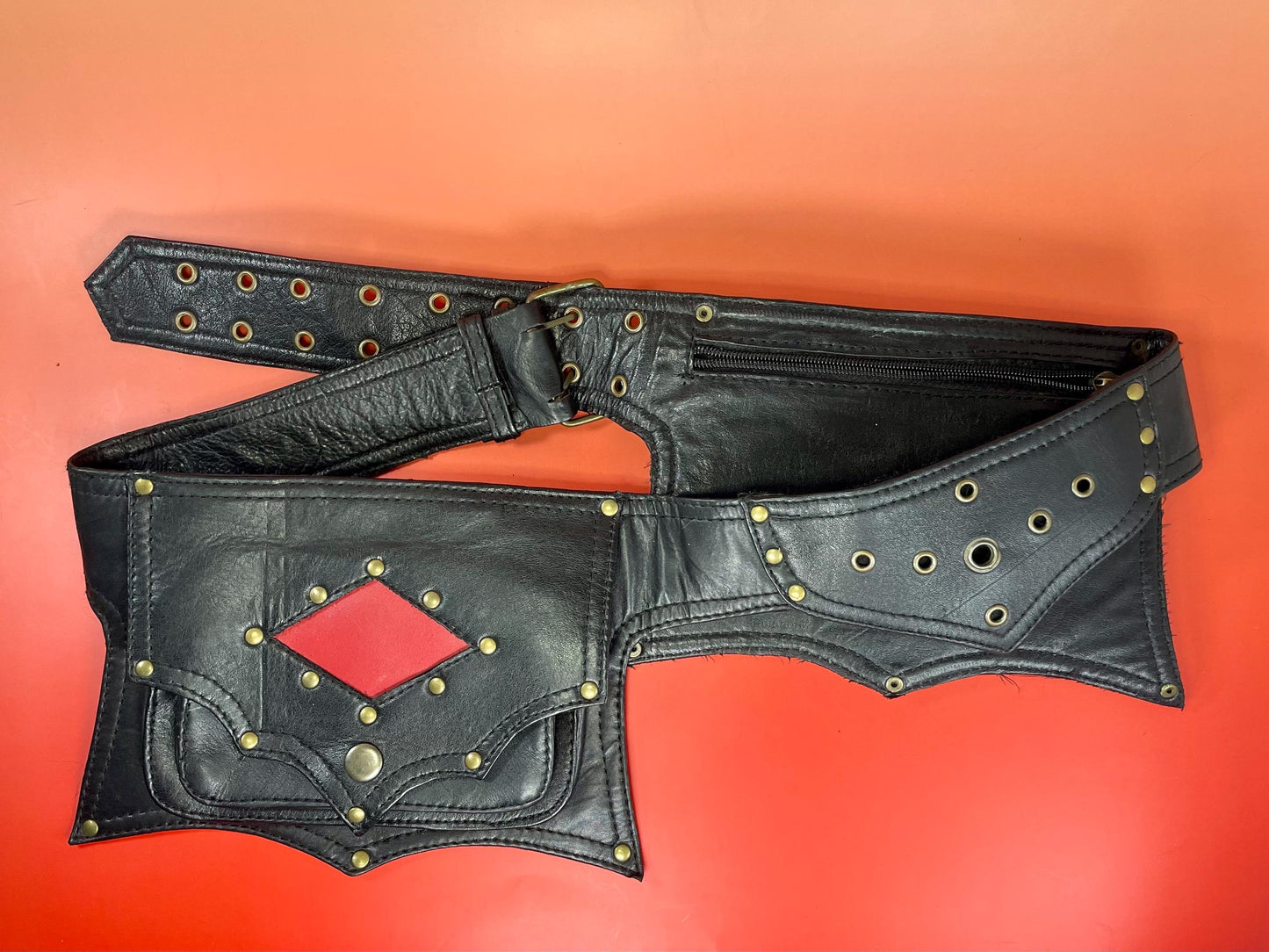 Black Leather Utility Belt with Pockets  Festival or Cosplay Ready