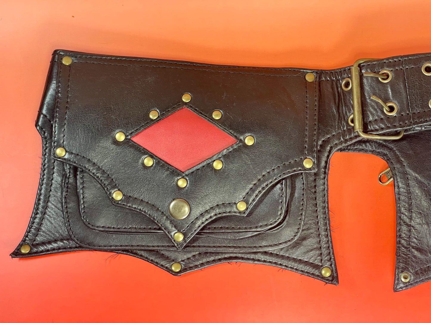 Black Leather Utility Belt with Pockets  Festival or Cosplay Ready