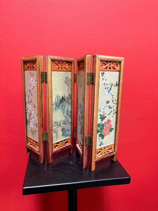 Lovely Chinese 11 x 8.5 inch tall painted and wooden antique screen  B