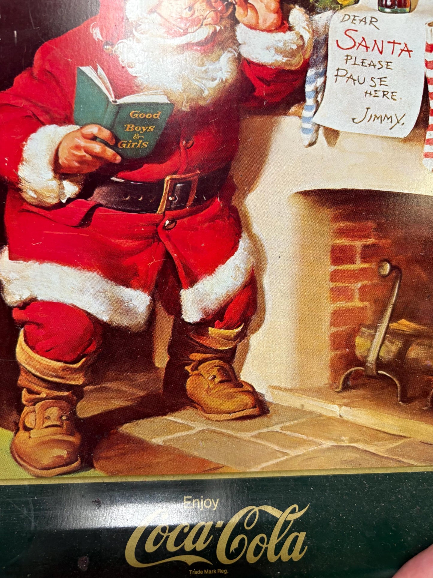 Beautiful vintage 13 x 11 inch Coca-Cola Christmas tray  decent condition  great value