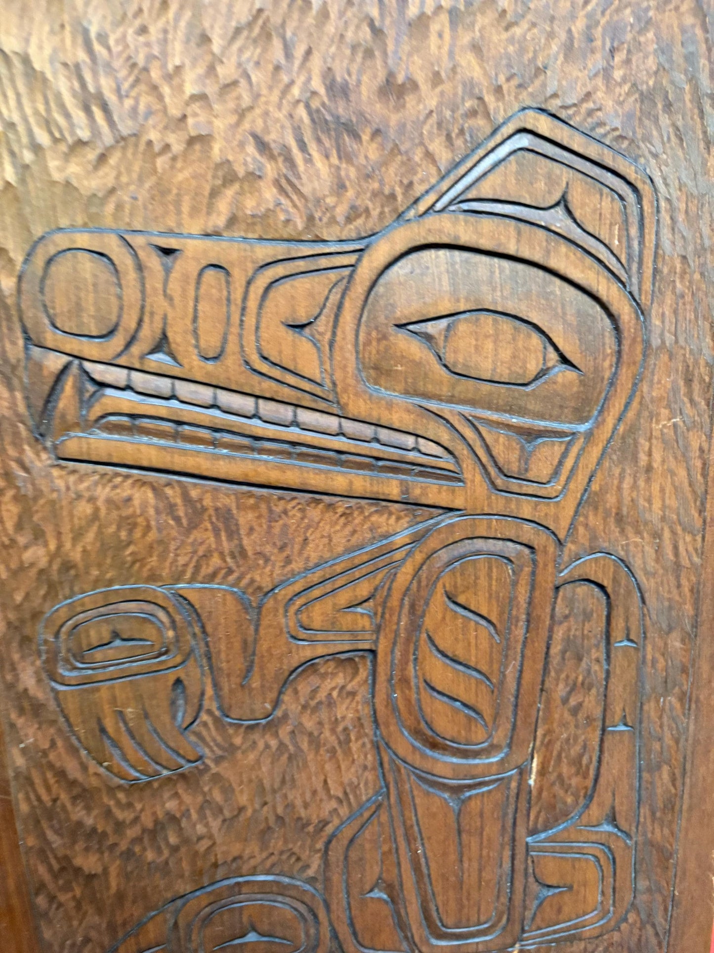 Cool Indigenous First Nations pacific north west 13 x 11 inch cedar plaque  signed  Haida wolf  great detail and quality  ready to hang