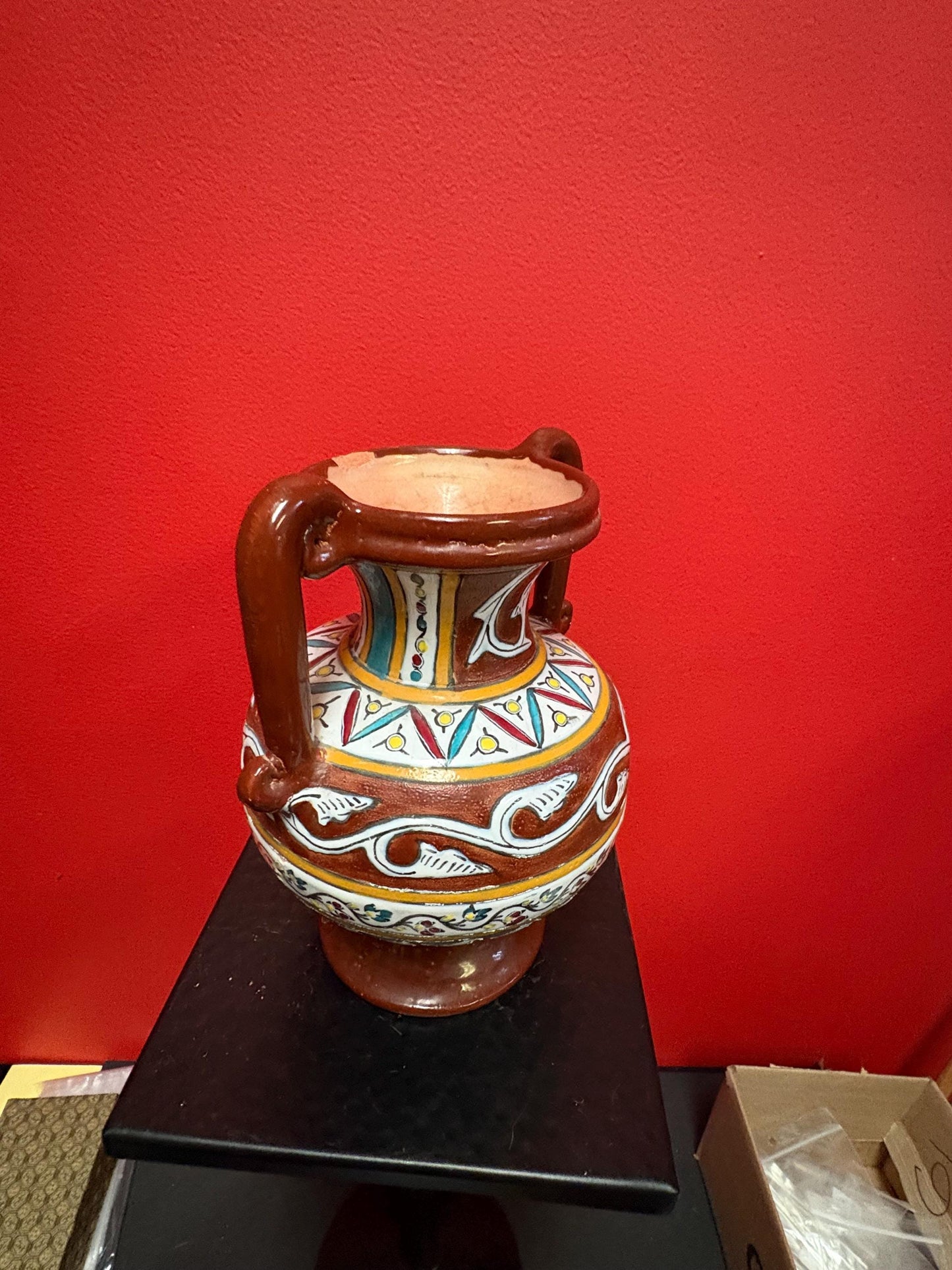 Beautiful African pottery vase  8.5 inches tall  bought in Africa in 1965  one chip  great shape and colours