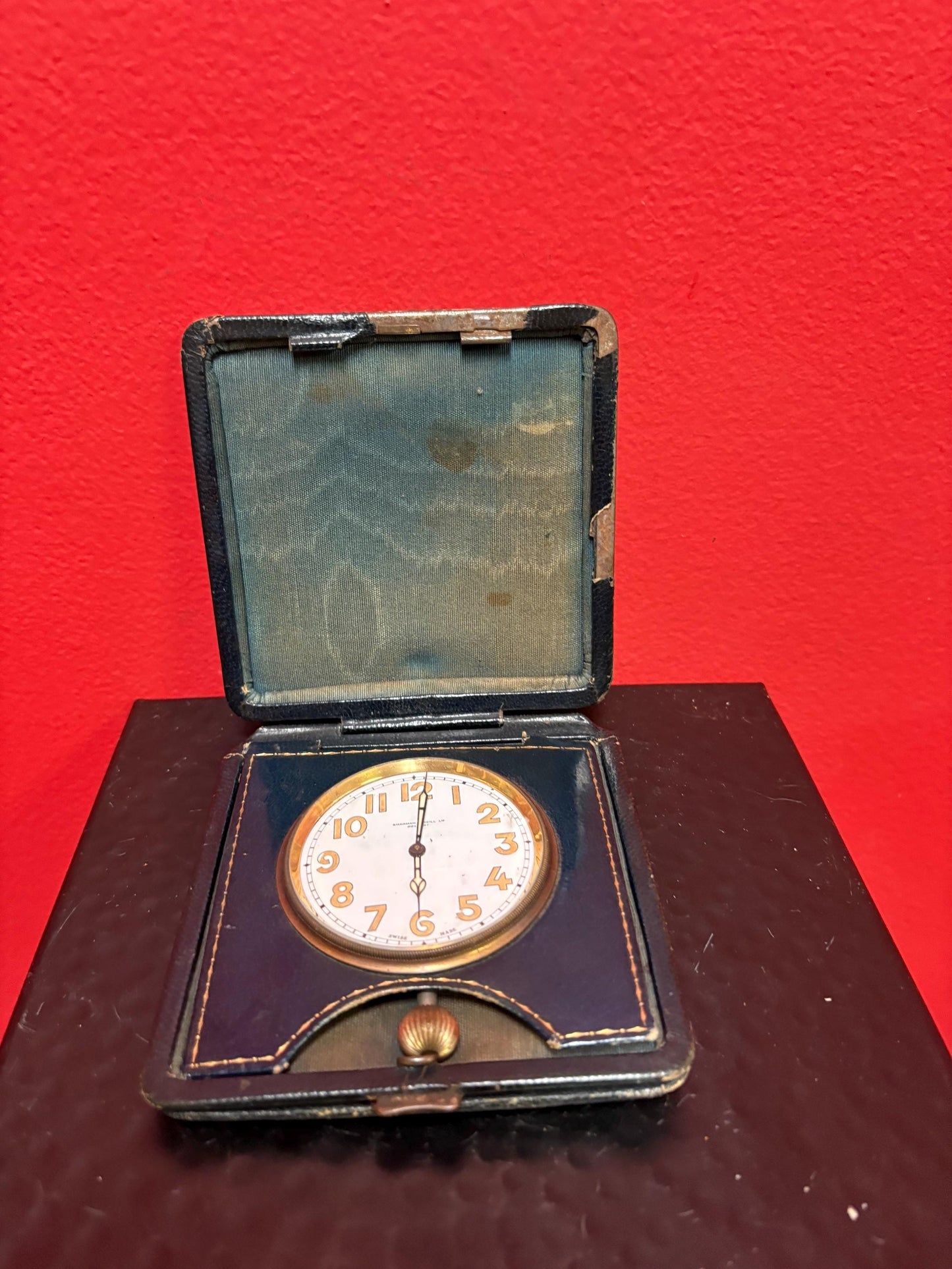 Beautiful antique English watch in leather case  case as is  watch seems to not work  final sale