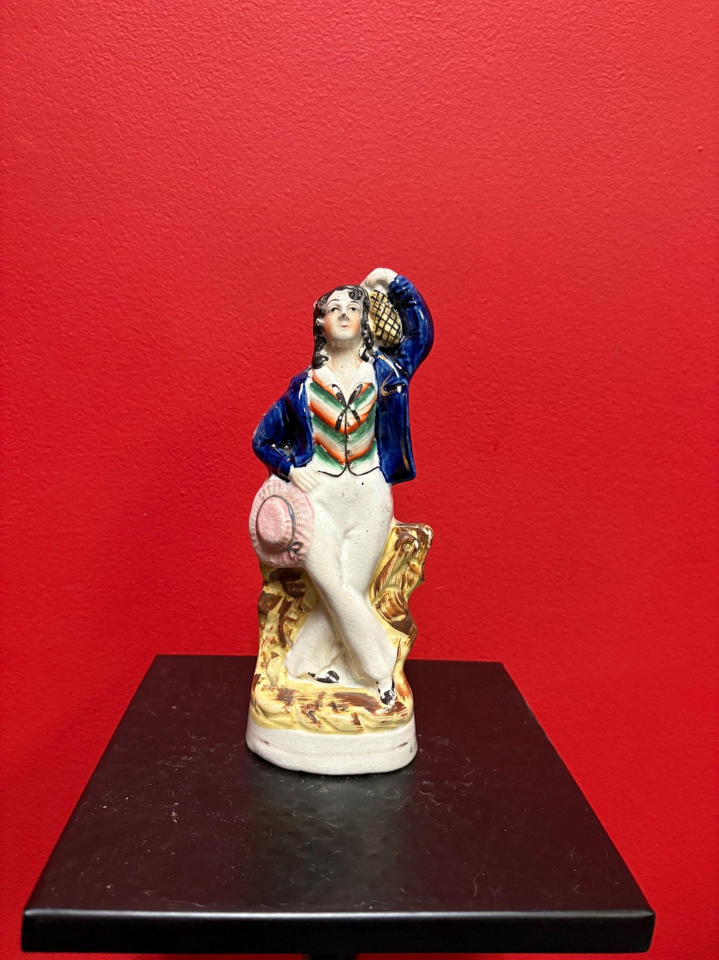 English antique 9 inch high authentic Staffordshire gentleman  paint missing  great value - B