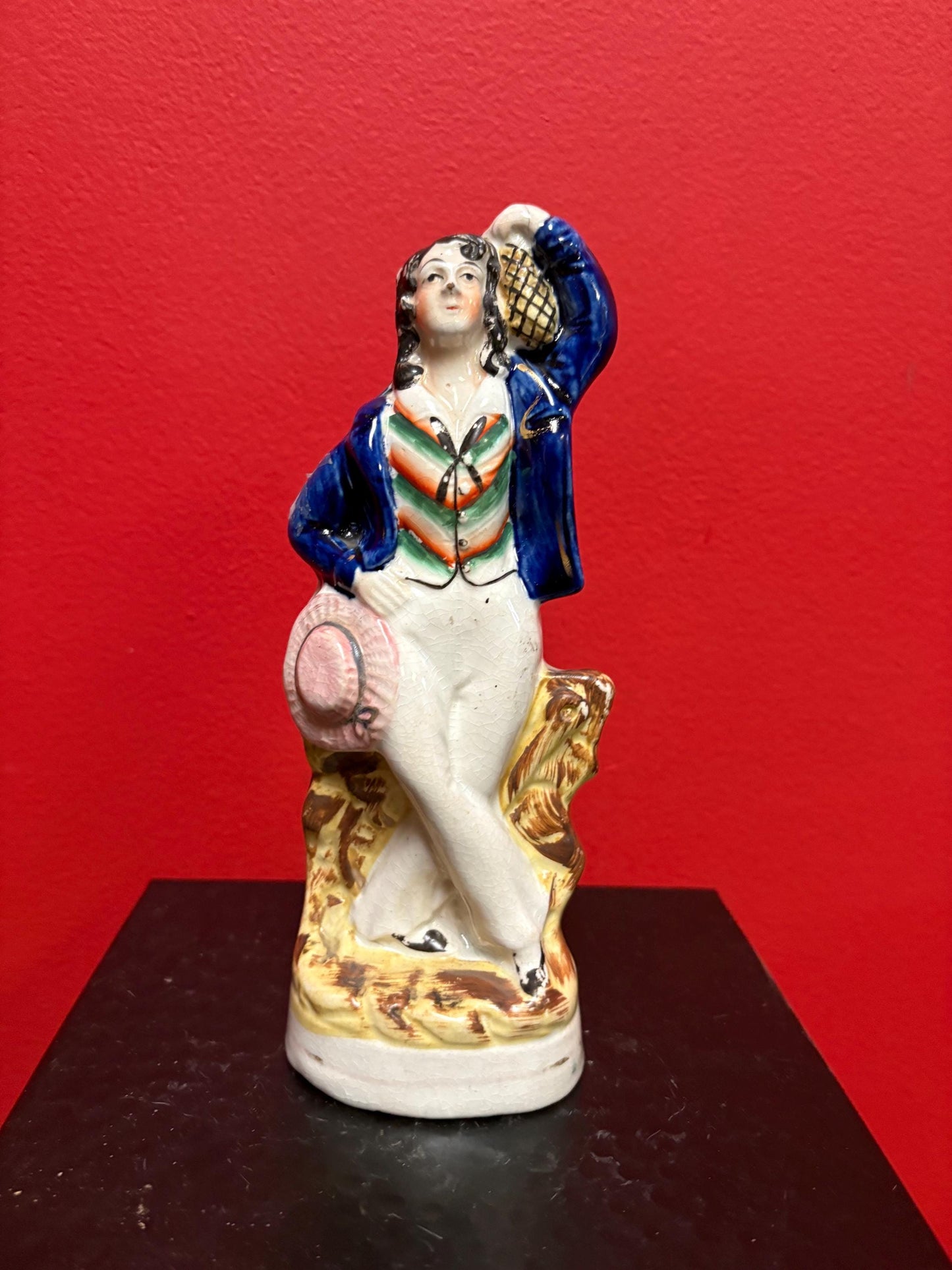 English antique 9 inch high authentic Staffordshire gentleman  paint missing  great value - B