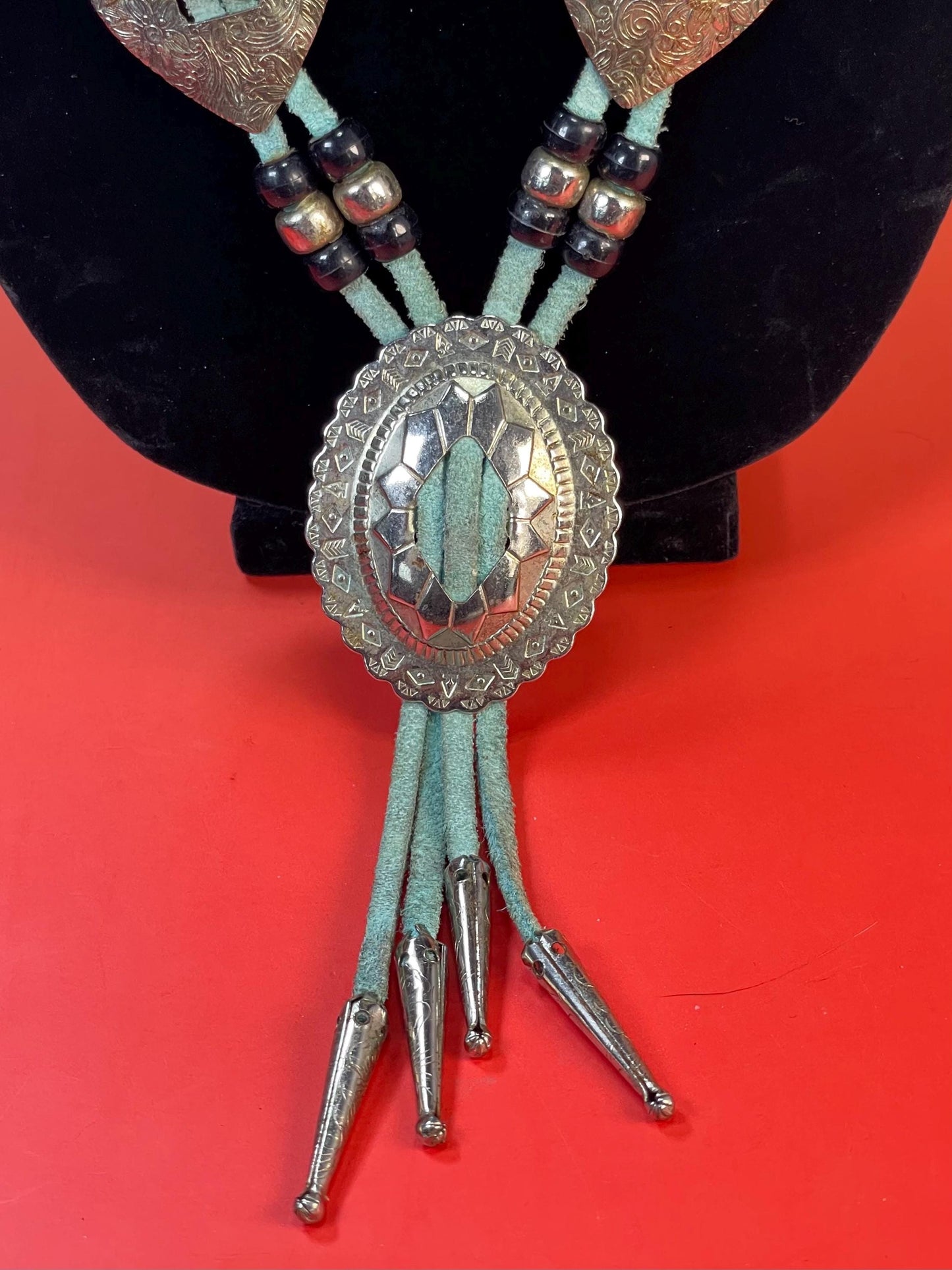 Southwestern Turquoise leather & Silver-tone Concho Necklace