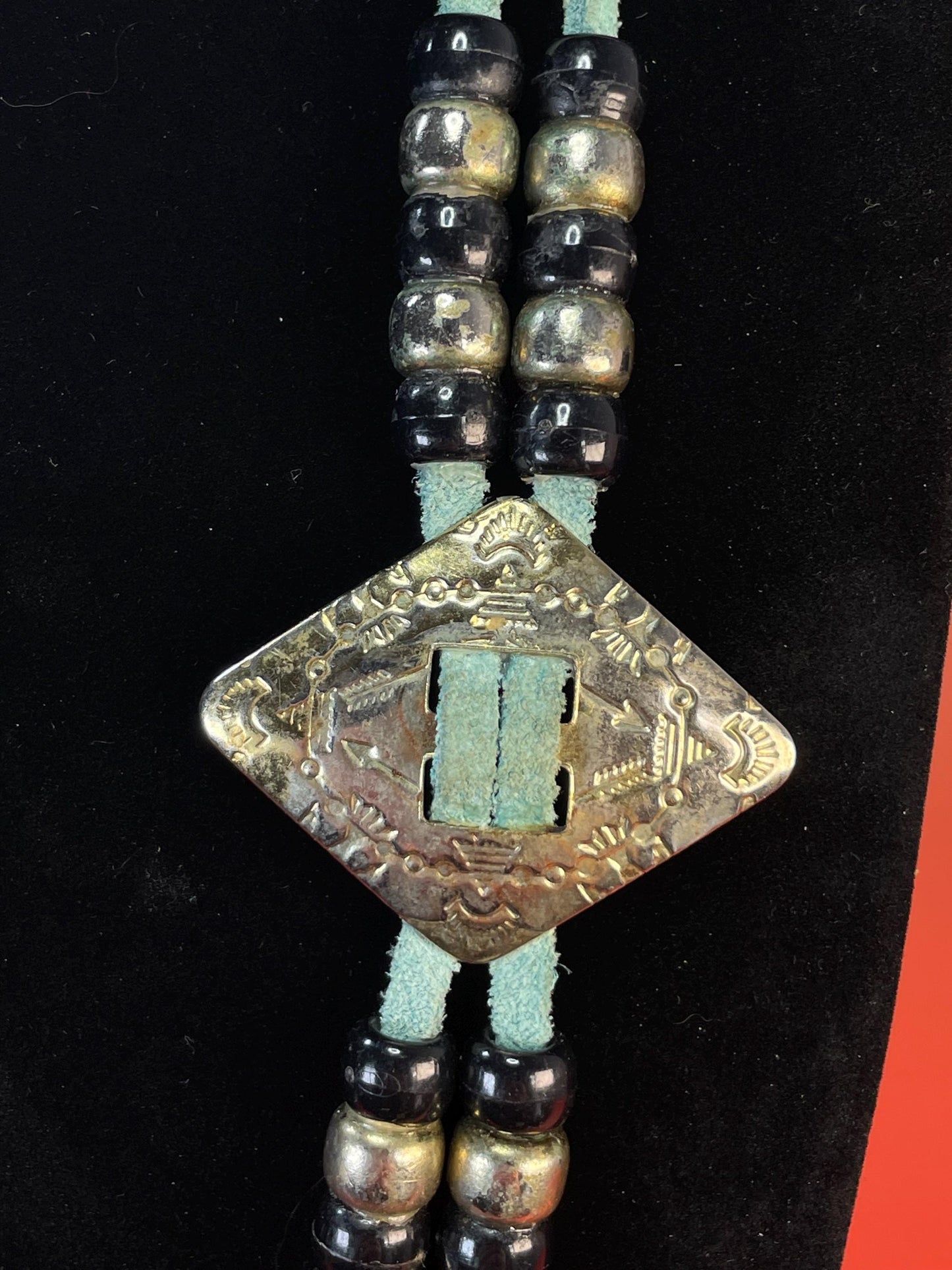 Southwestern Turquoise leather & Silver-tone Concho Necklace
