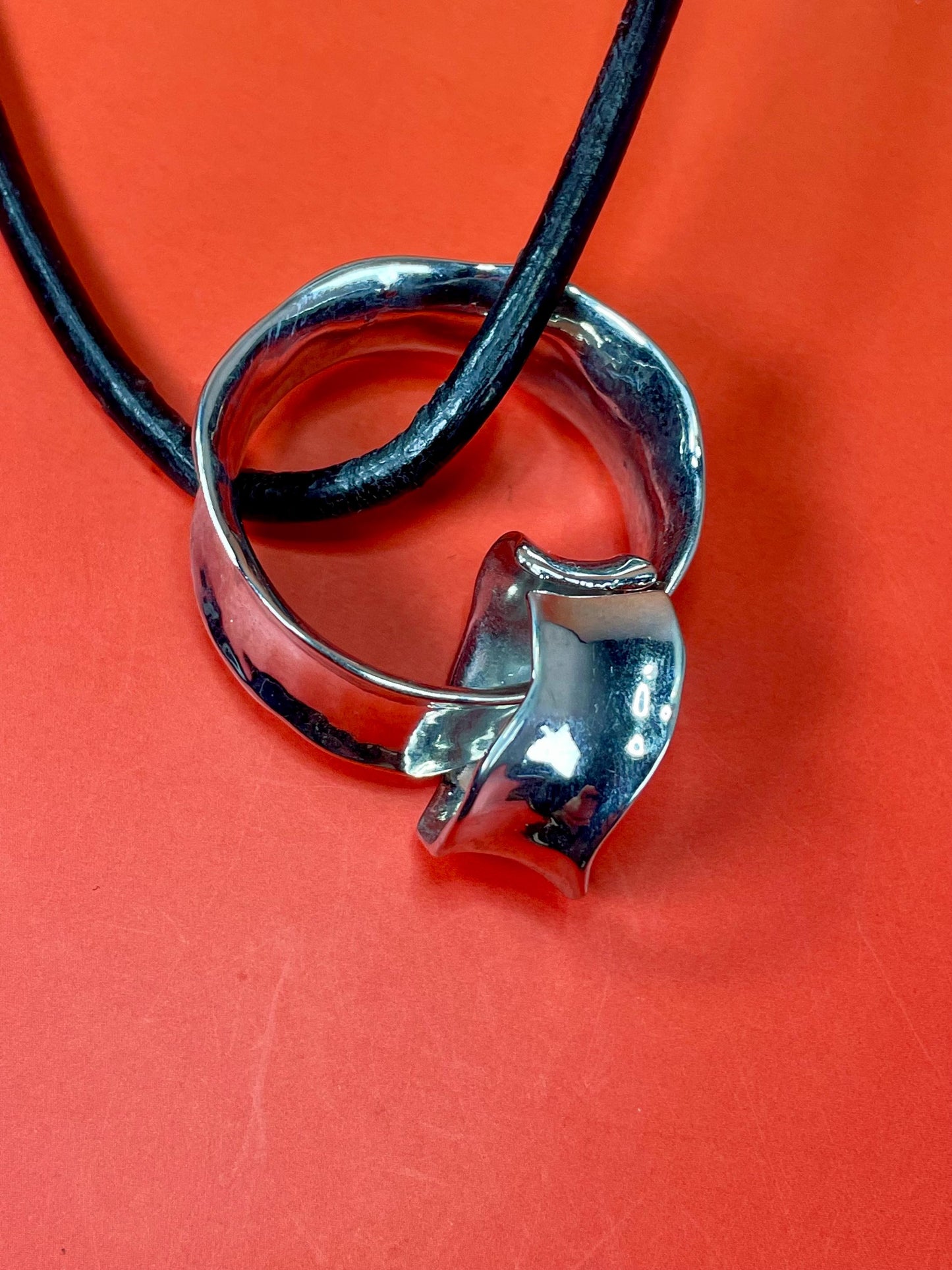 Fabulous Metal Chain Link pendant on Leather cord  Stunning piece and perfect for a gift