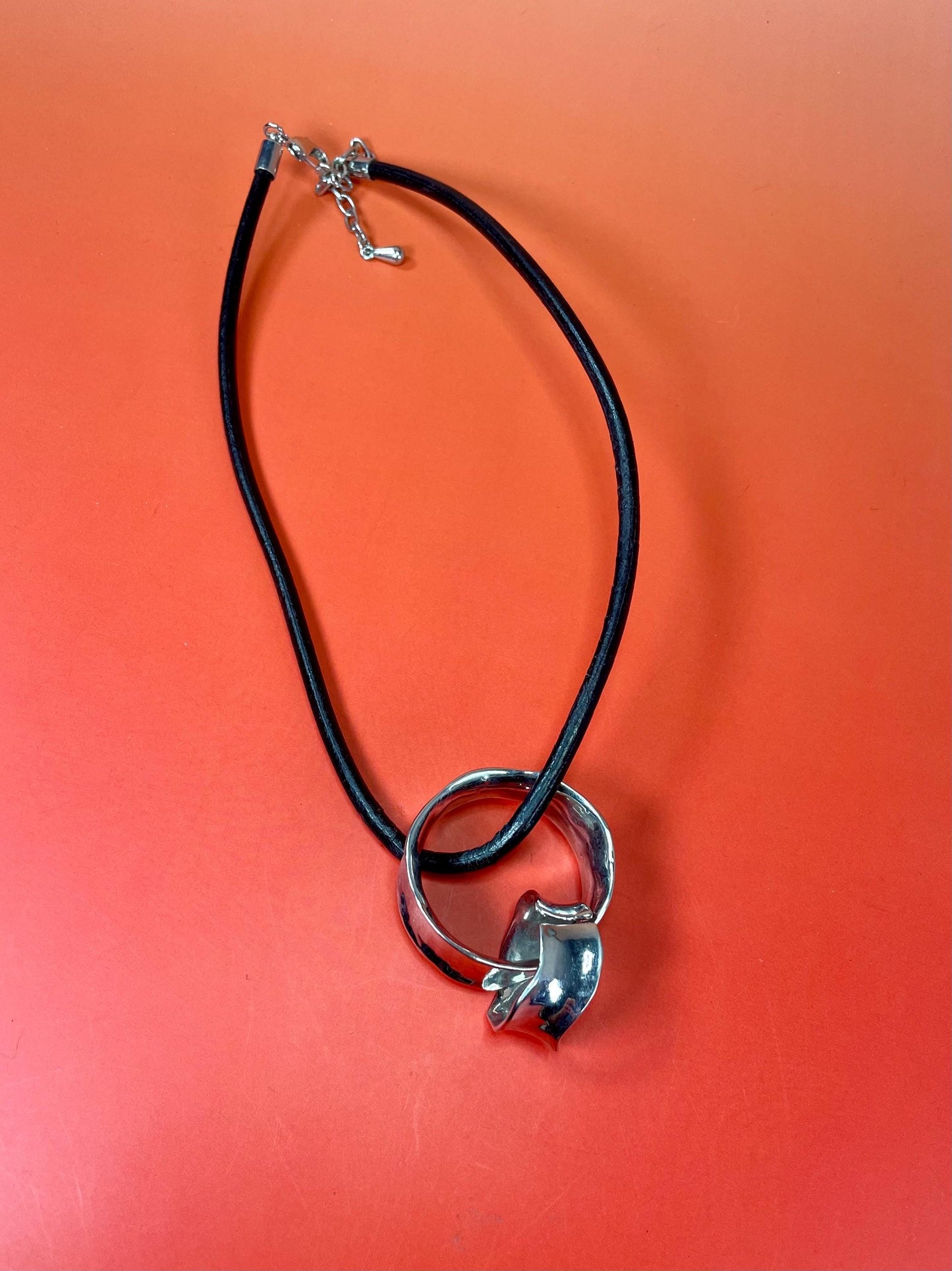 Fabulous Metal Chain Link pendant on Leather cord  Stunning piece and perfect for a gift