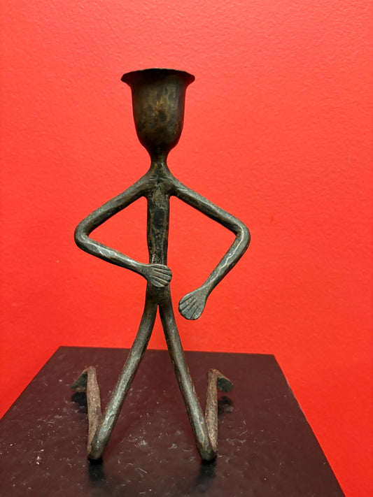 Crazy cool vantage iron candlestick- brutalist 8 inches tall  great to use or gift
