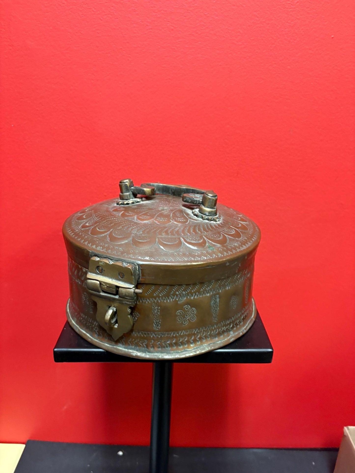 Stunning antique Persian copper and brass  box  wonderful patina  wow 8 x 8 x 4 high