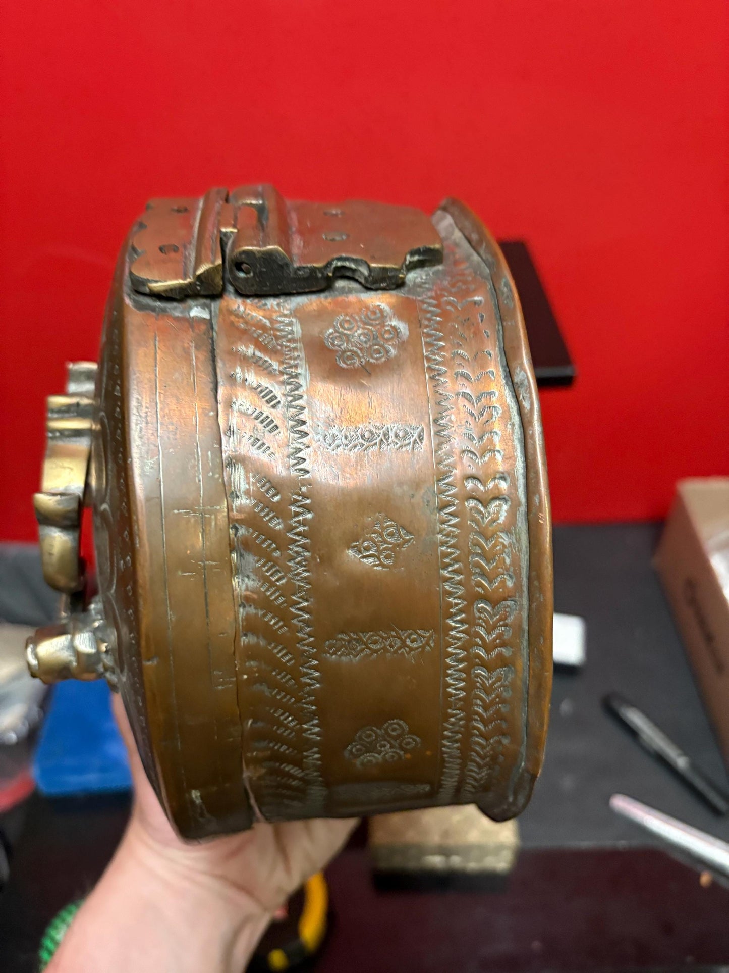 Stunning antique Persian copper and brass  box  wonderful patina  wow 8 x 8 x 4 high