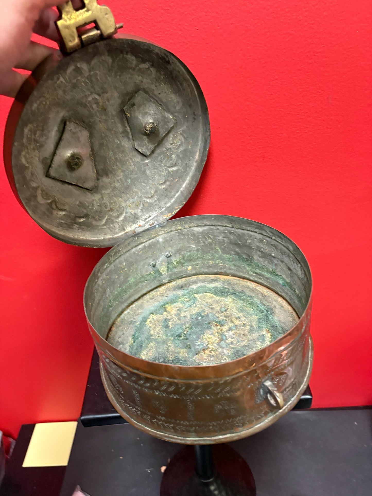 Stunning antique Persian copper and brass  box  wonderful patina  wow 8 x 8 x 4 high