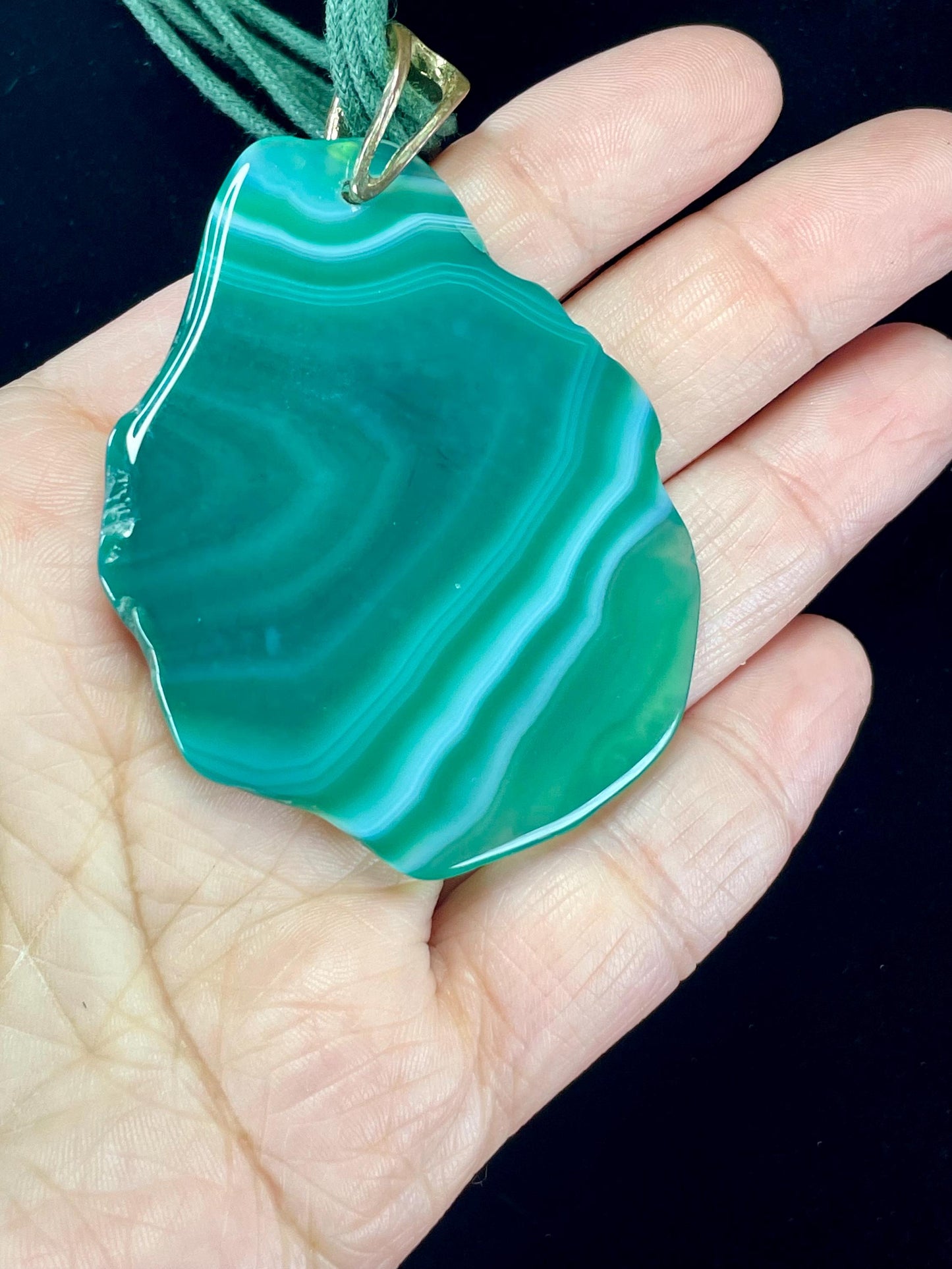 Stunning 2.75 inch Polished Green Stone Pendant