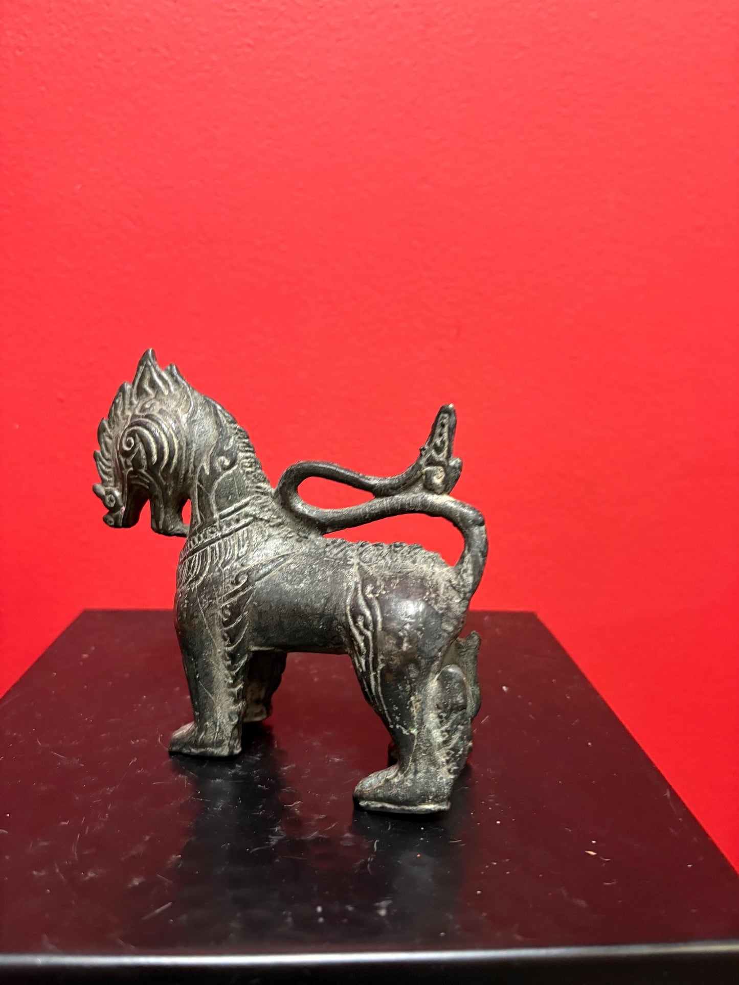 Beautiful antique Thai bronze 5 inch dragon statue with magnificent patina  wow