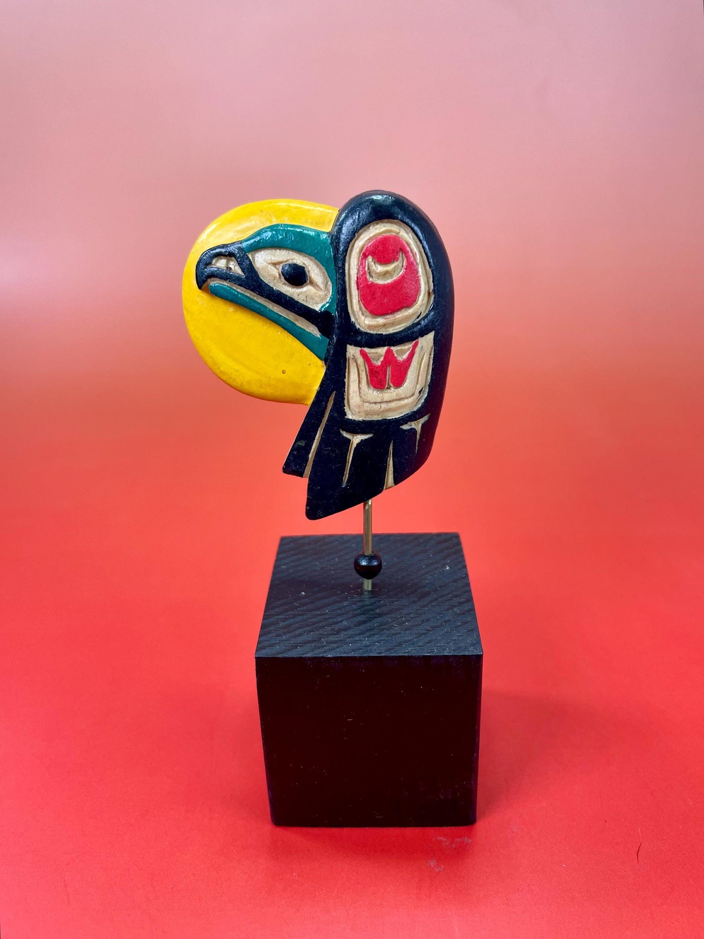 Lovely indigenous first Nations Pacific northwest Coast Artie George Raven carving on stand  total 4.5 inches  Lovely detail and quality