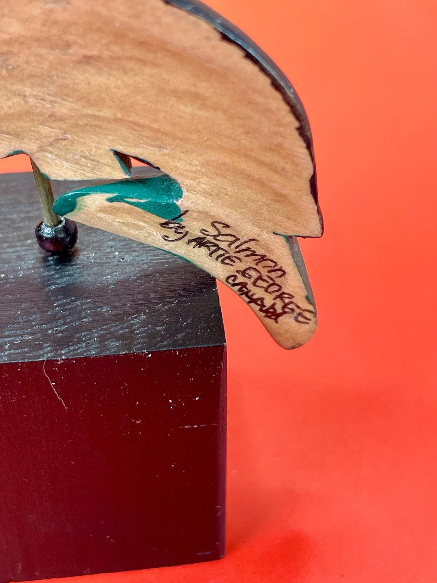 Lovely indigenous first Nations Pacific northwest Coast Artie George Shaman mask on stand  total 5 inches  Lovely detail and quality