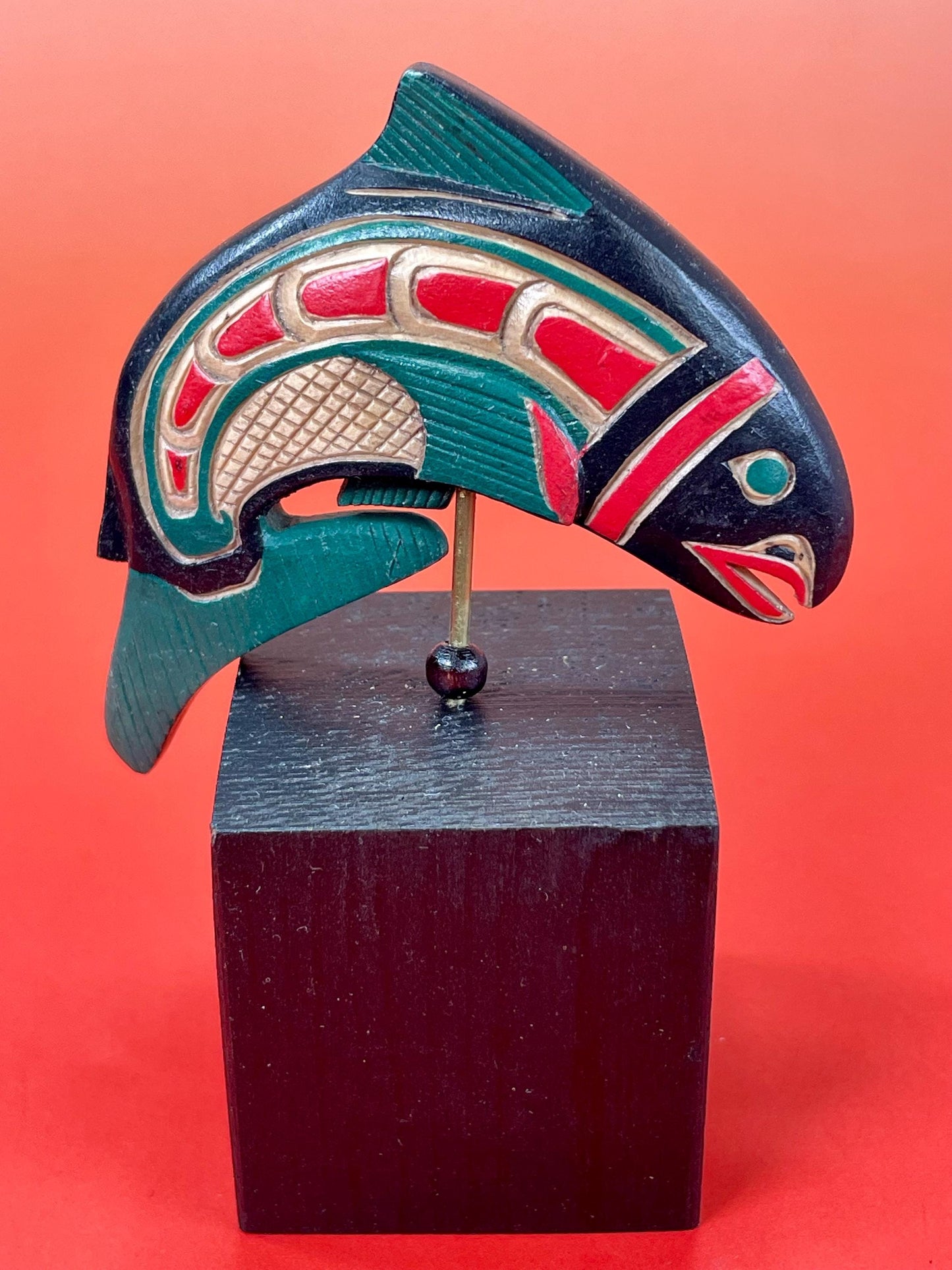 Lovely indigenous first Nations Pacific northwest Coast Artie George Shaman mask on stand  total 5 inches  Lovely detail and quality