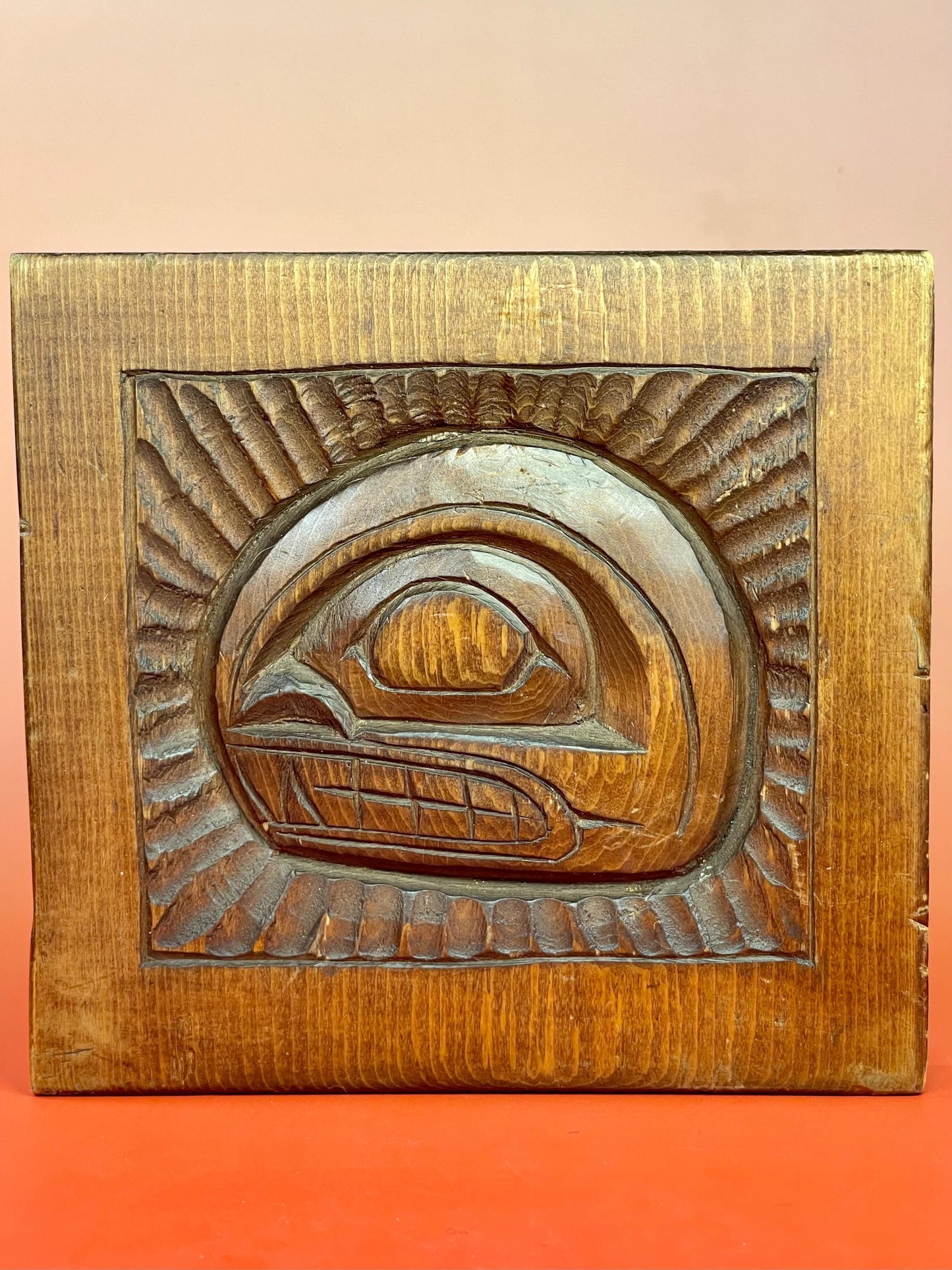 First Nations Carved, Signed Whale Plaque