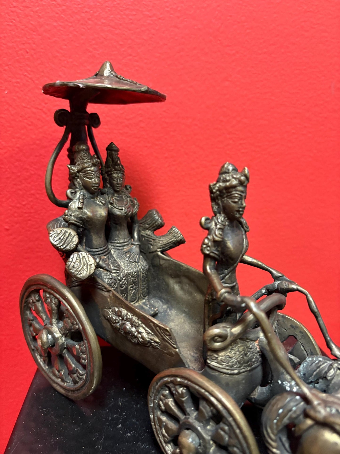 Stunning antique bronze statue of horse and riders in bronze from Myanmar - 14 x 7 high  wonderful patina