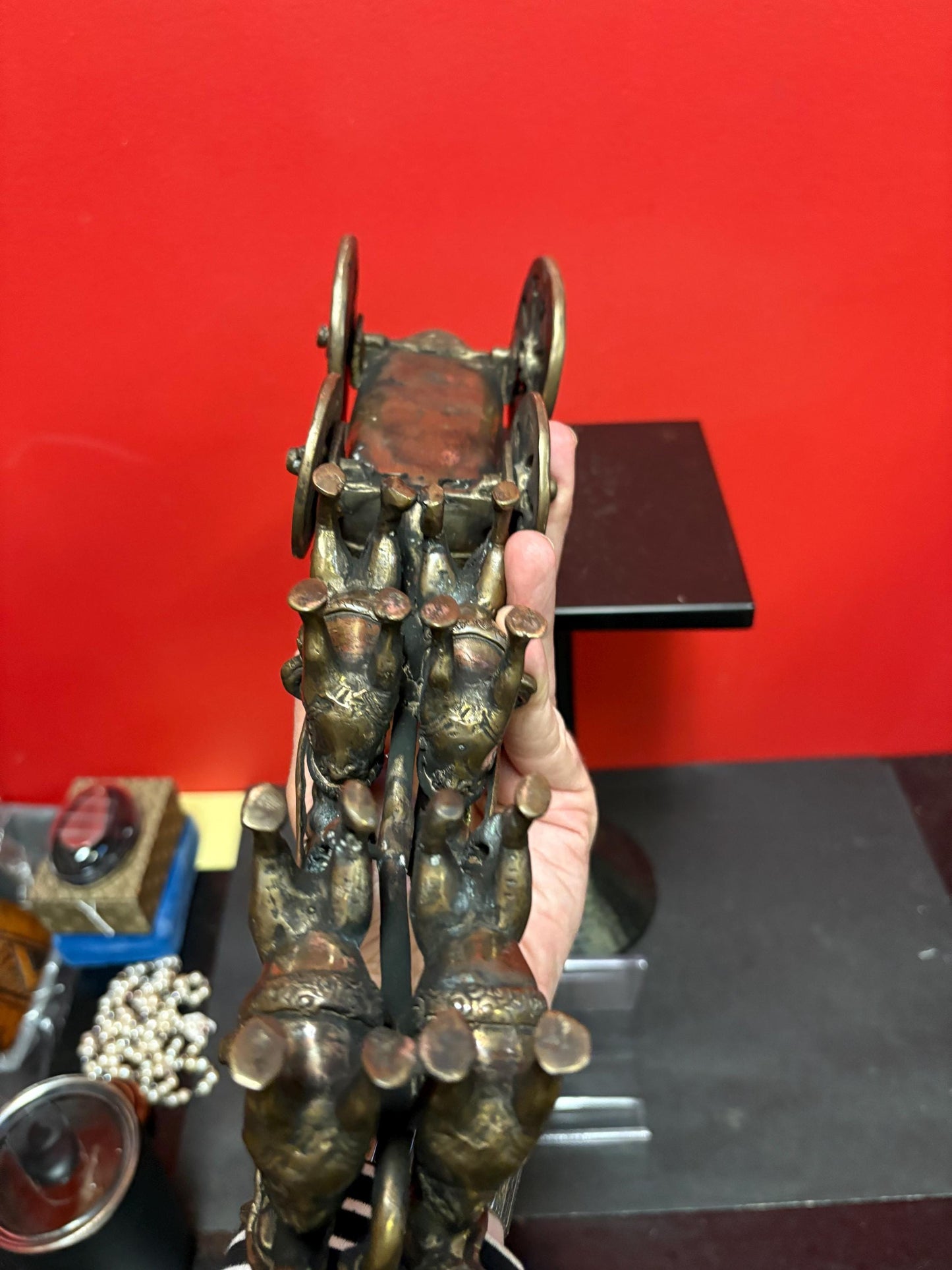 Stunning antique bronze statue of horse and riders in bronze from Myanmar - 14 x 7 high  wonderful patina