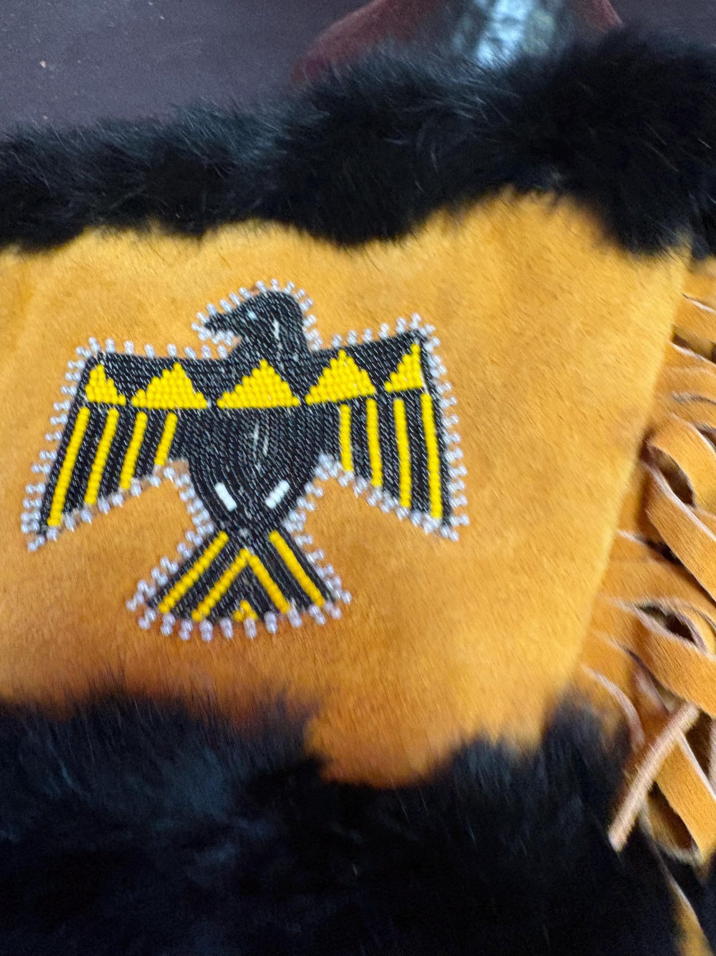 Beautiful indigenous first nations Pacific Northwest coast 14 x 7 wide leather and beaded gloves  wonderful condition