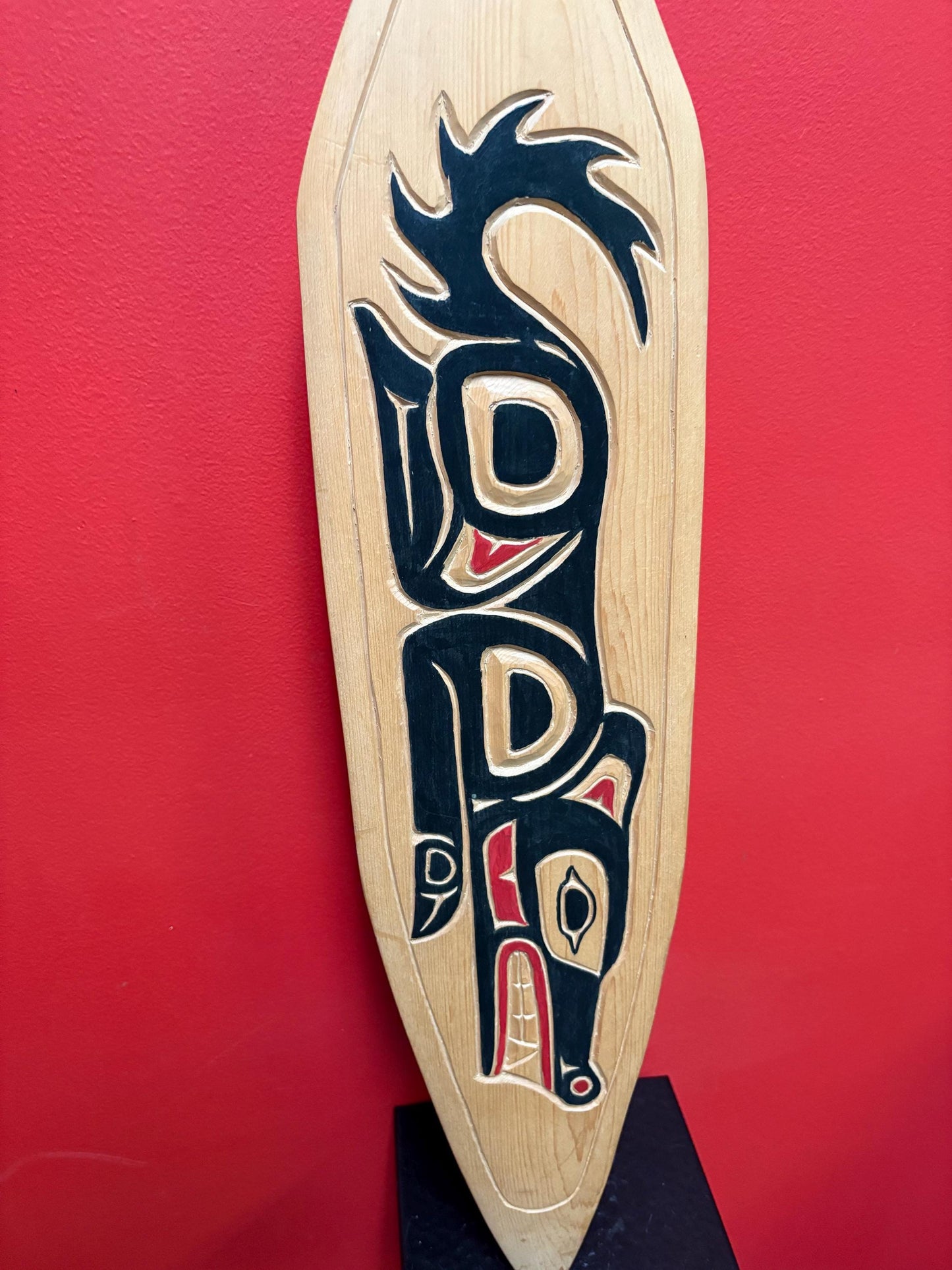 Stunning 54 x 7 indigenous first nations Pacific Northwest Coast Cedar Wolf paddle by Narcisse Baptiste   great artist  amazing imagery