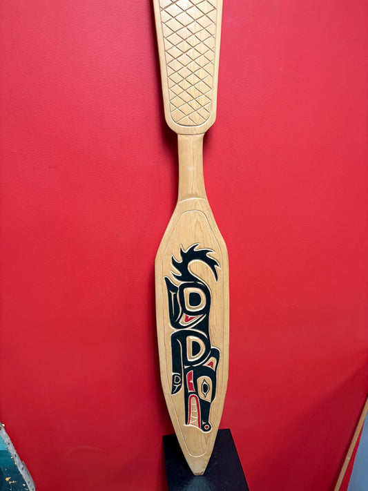 Stunning 54 x 7 indigenous first nations Pacific Northwest Coast Cedar Wolf paddle by Narcisse Baptiste   great artist  amazing imagery