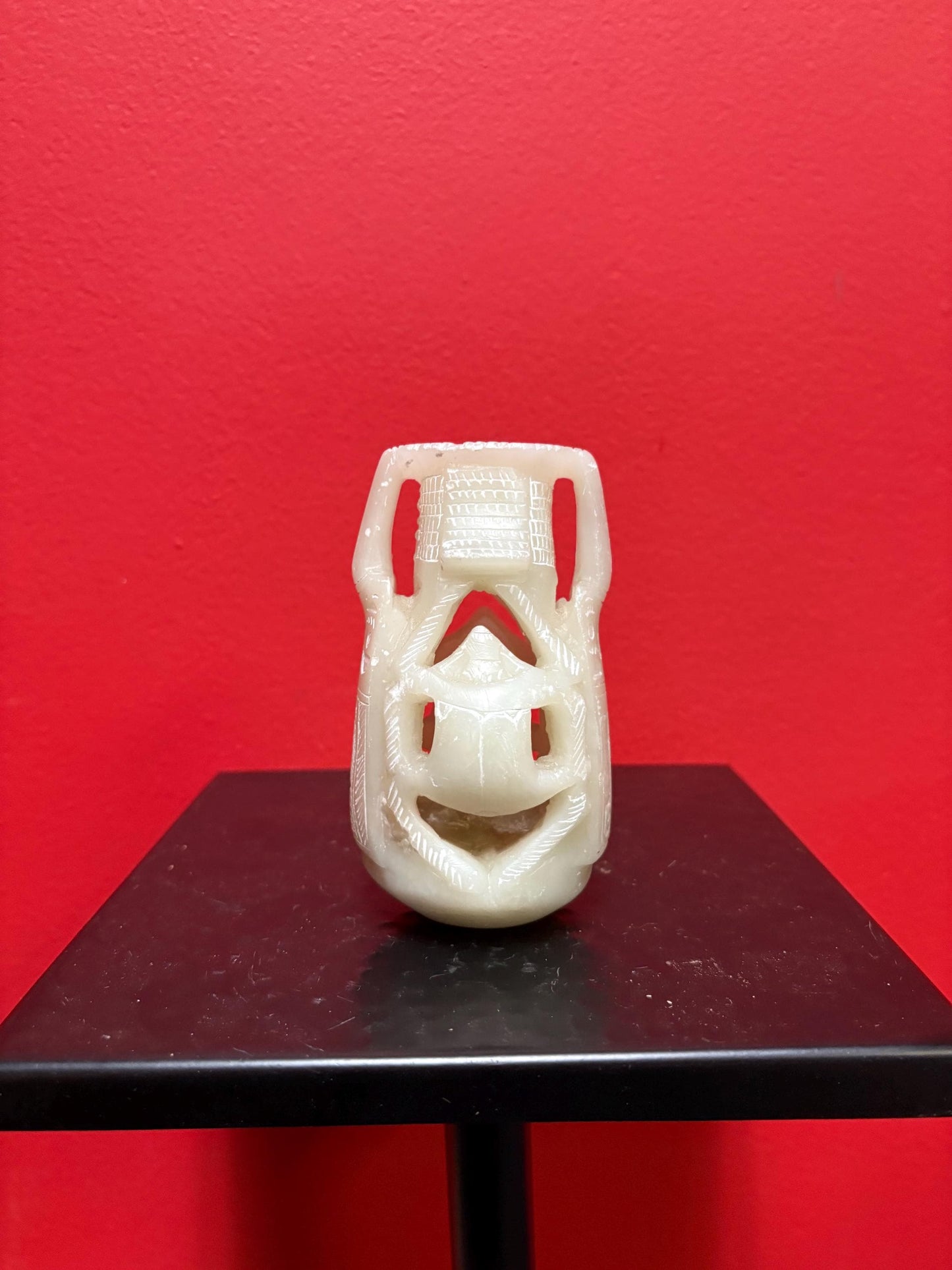 Beautiful 5 inch tall Jade vase  great imagery  origins unknown  value priced