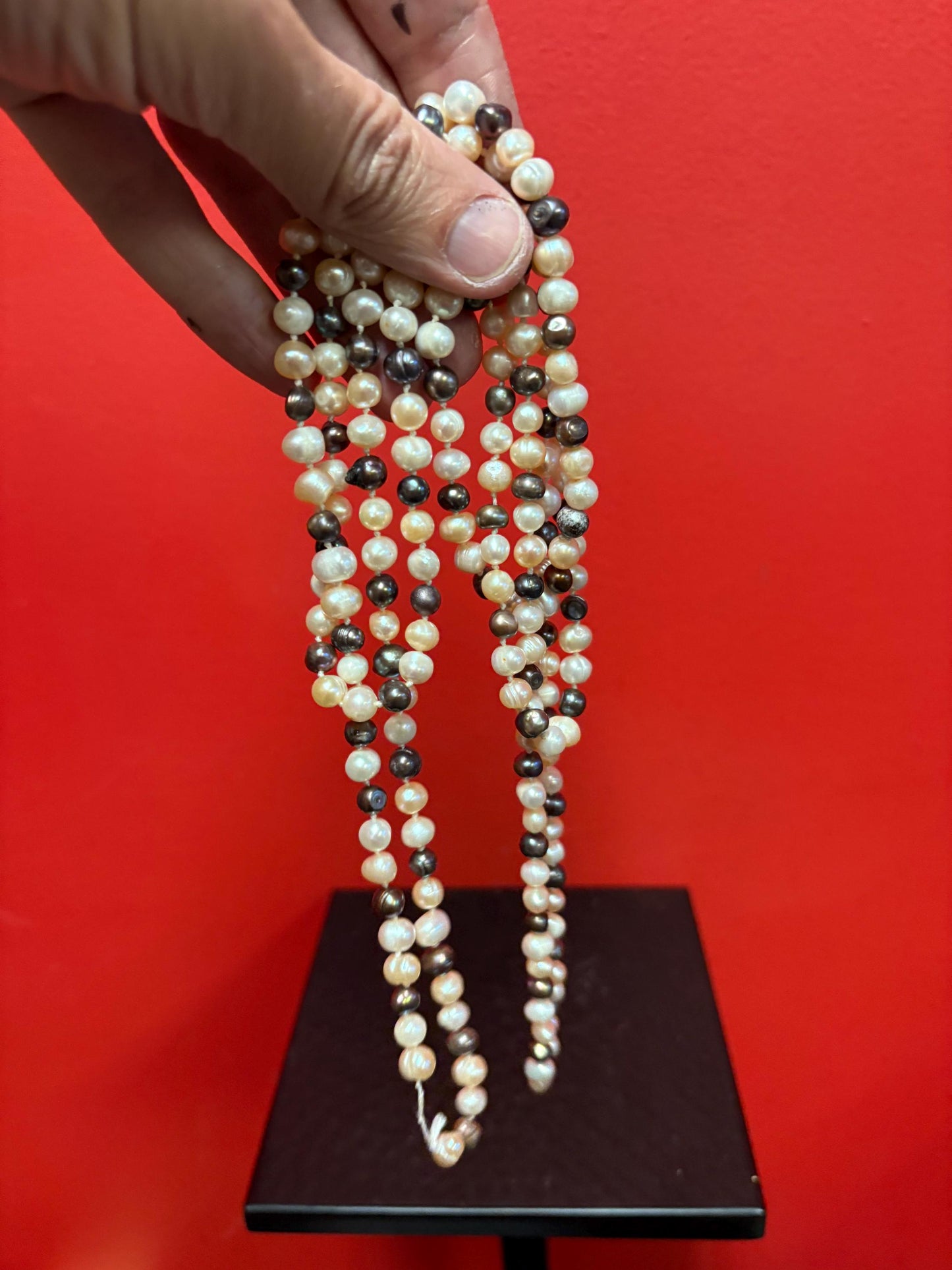 Lovely 66 inch multi coloured pearl necklace  multi strand -B-