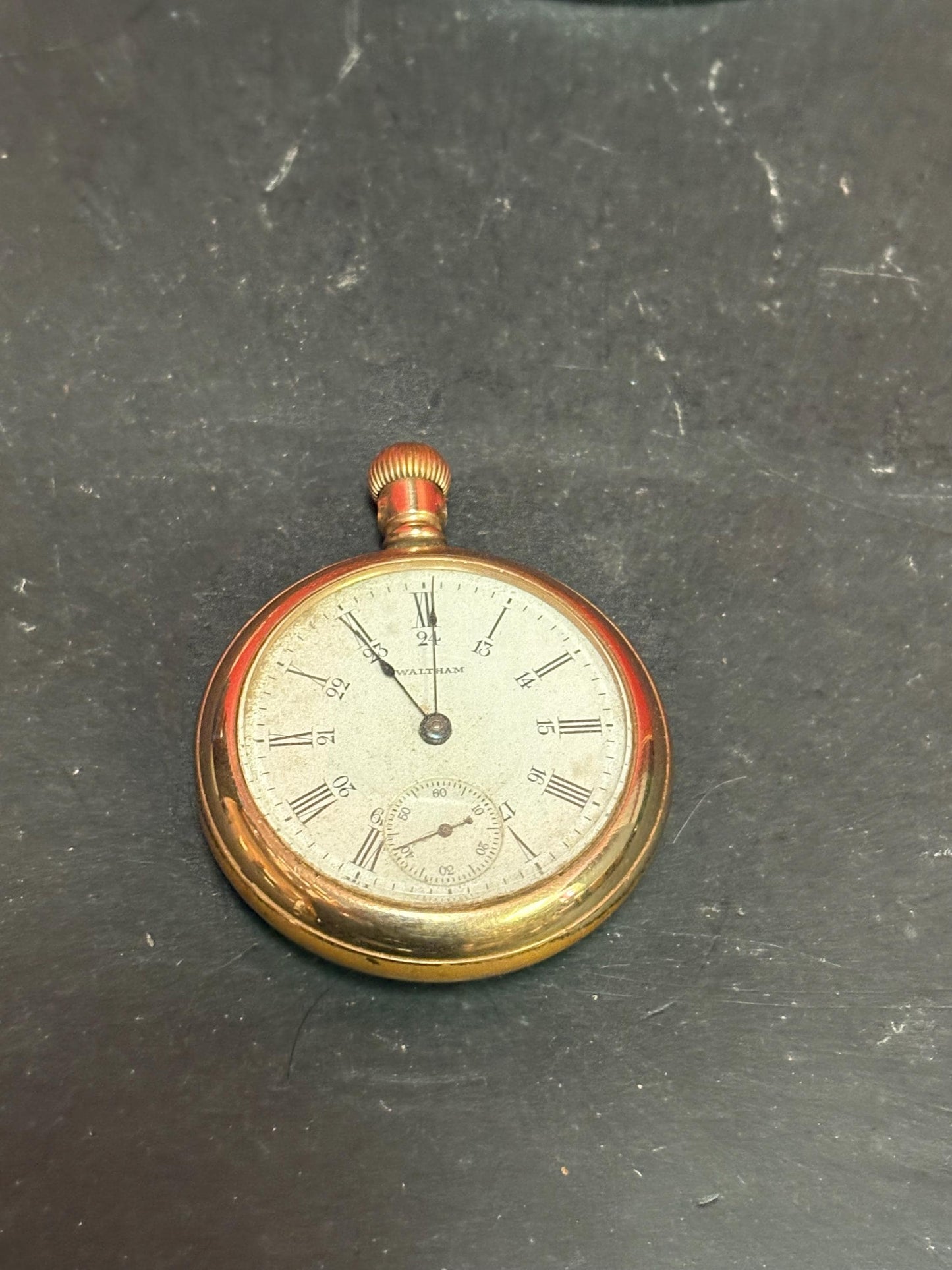 Beautiful 3 inch gold filled Waltham pocket watch antique beauty needs work sold as is  wow
