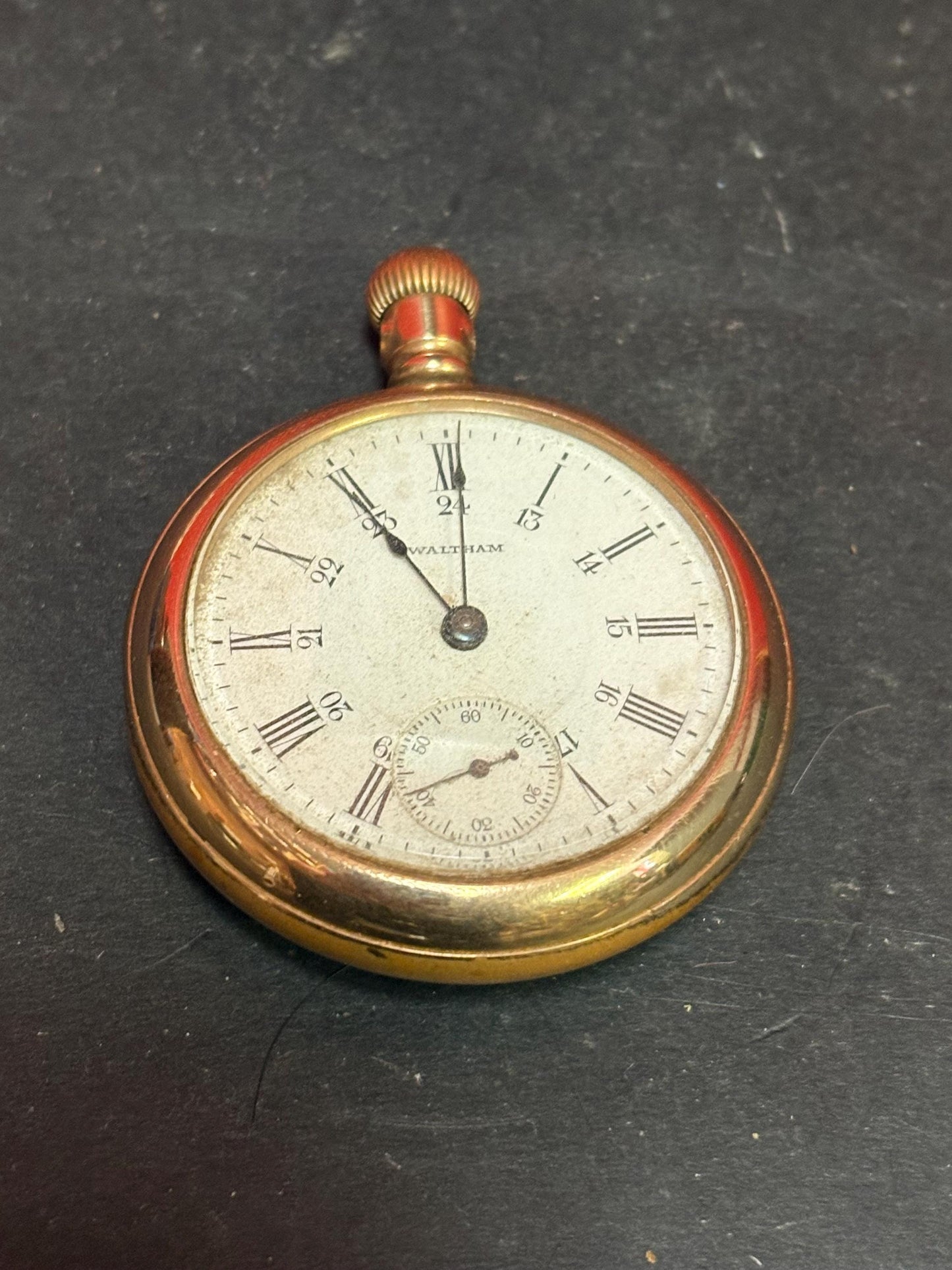 Beautiful 3 inch gold filled Waltham pocket watch antique beauty needs work sold as is  wow
