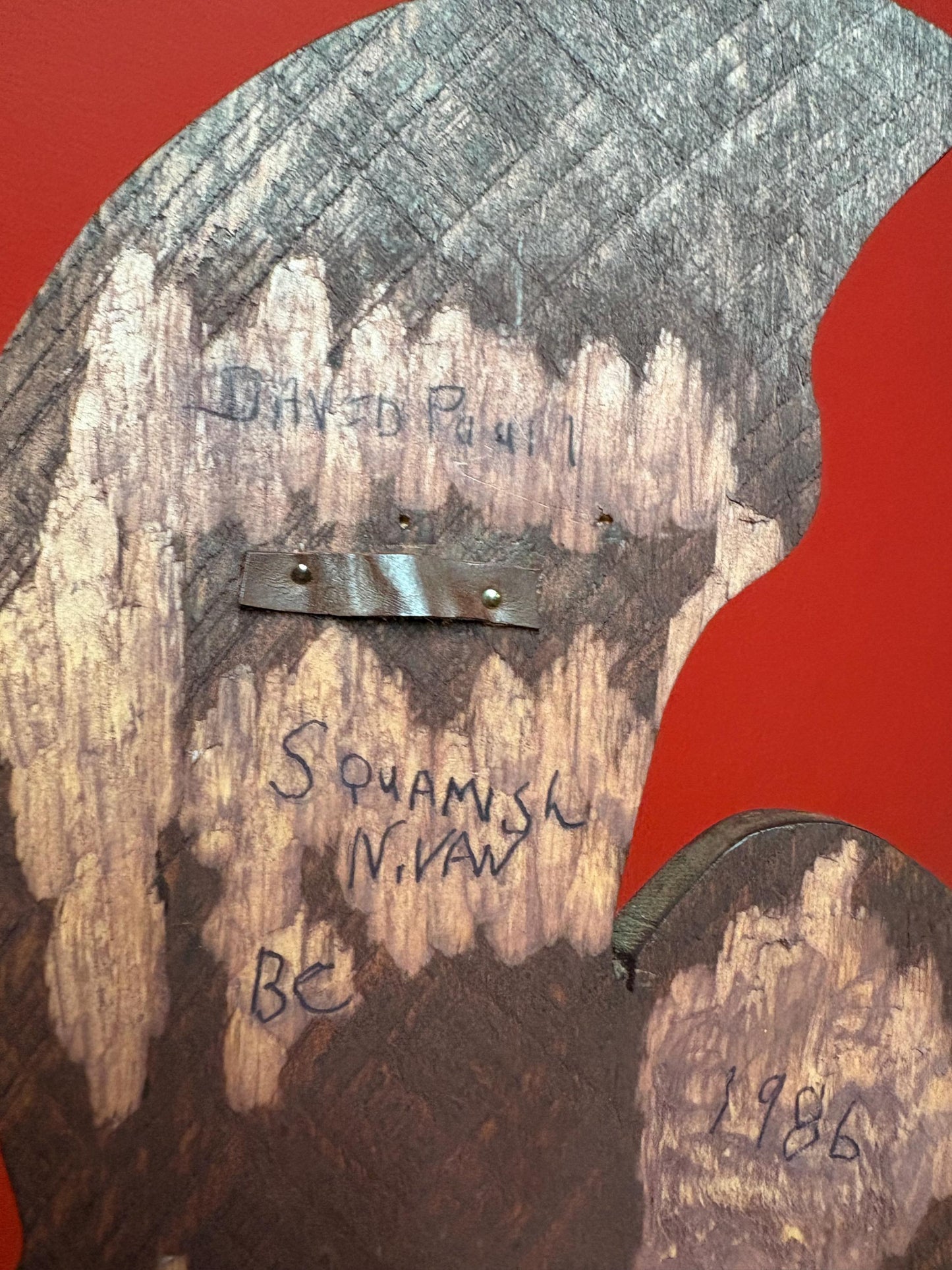 Huge 17 x 9 high signed indigenous First Nations cedar Eagle and salmon transformation plaque  great detail -