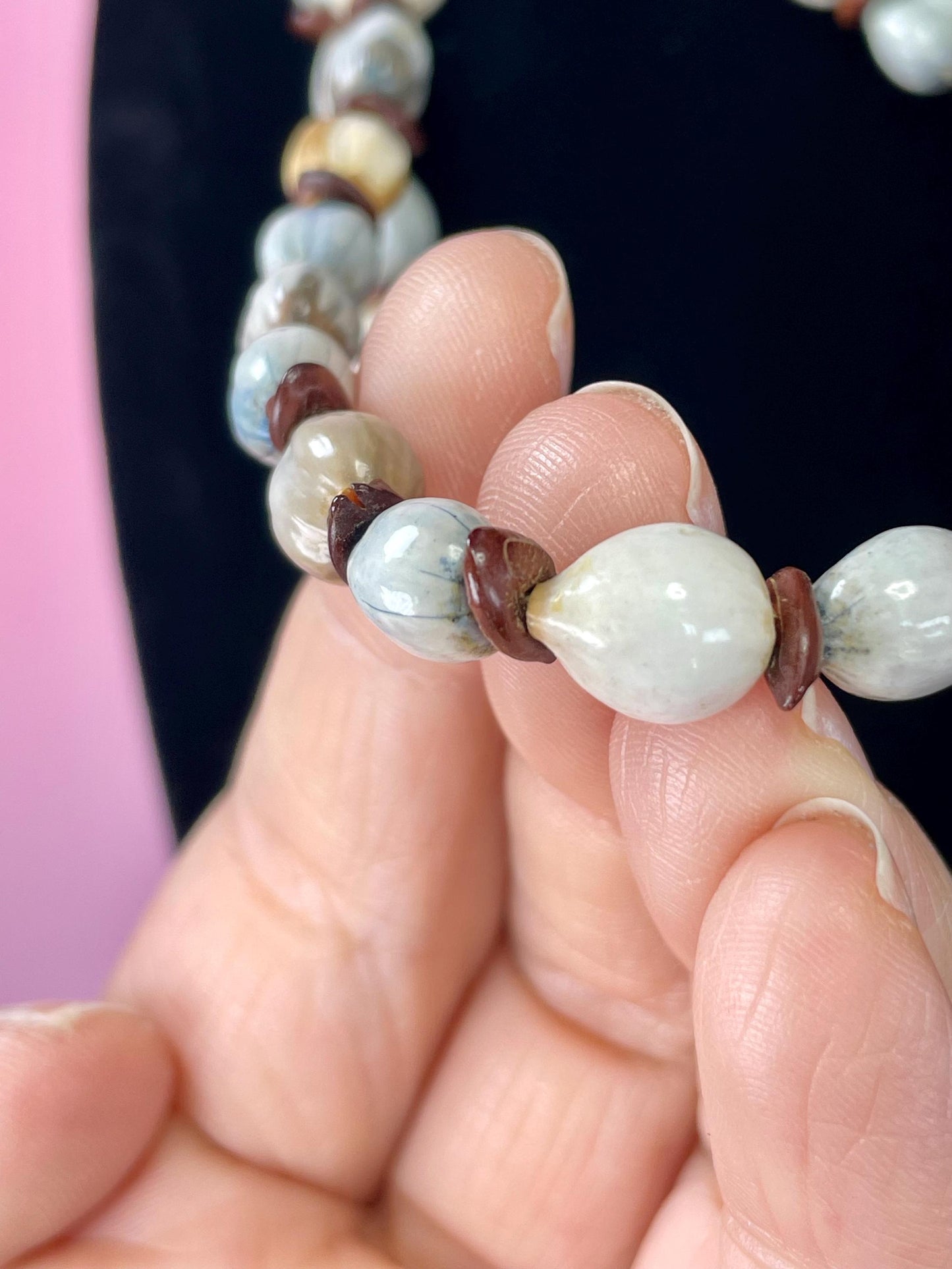 41 inch long Shell and Seed Necklace