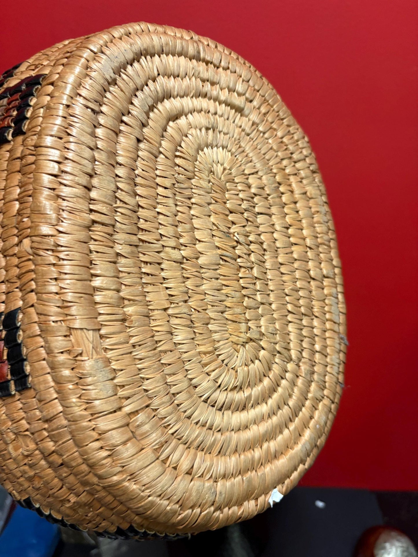 Big Canadian indigenous first nations Thompson River woven antique basket 12 x 7 high  wow  great value