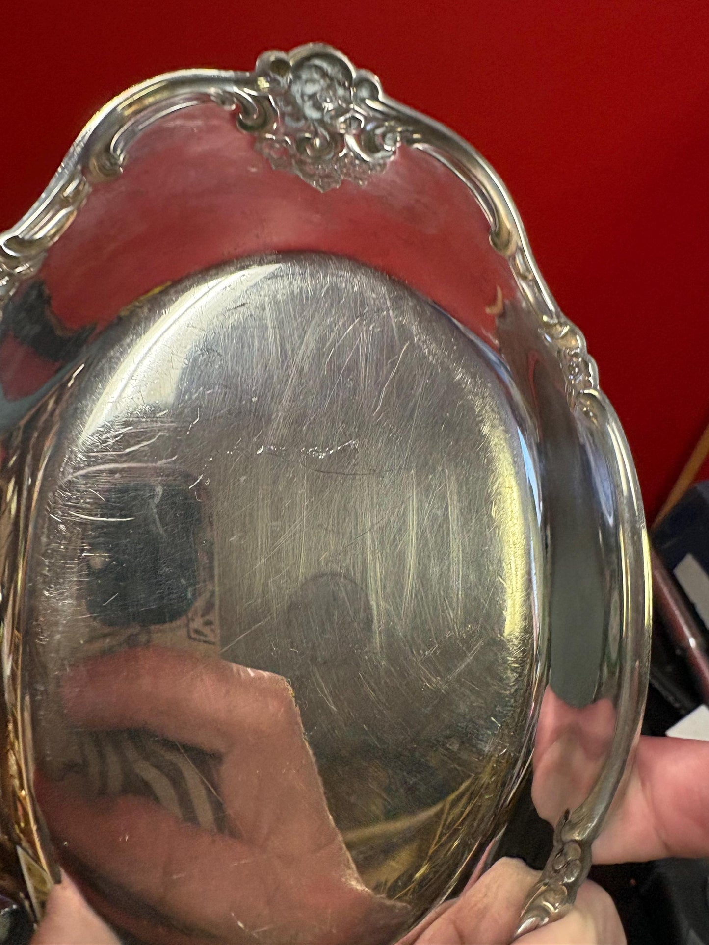 Beautiful 8.5 x 5 English antique silver plated heavily decorated dish polished and ready to gift or use