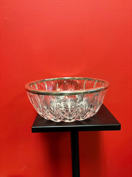 Beautiful European silver rimmed crystal bowl wonderful gift  great condition great value  8 1/2 x 3 high