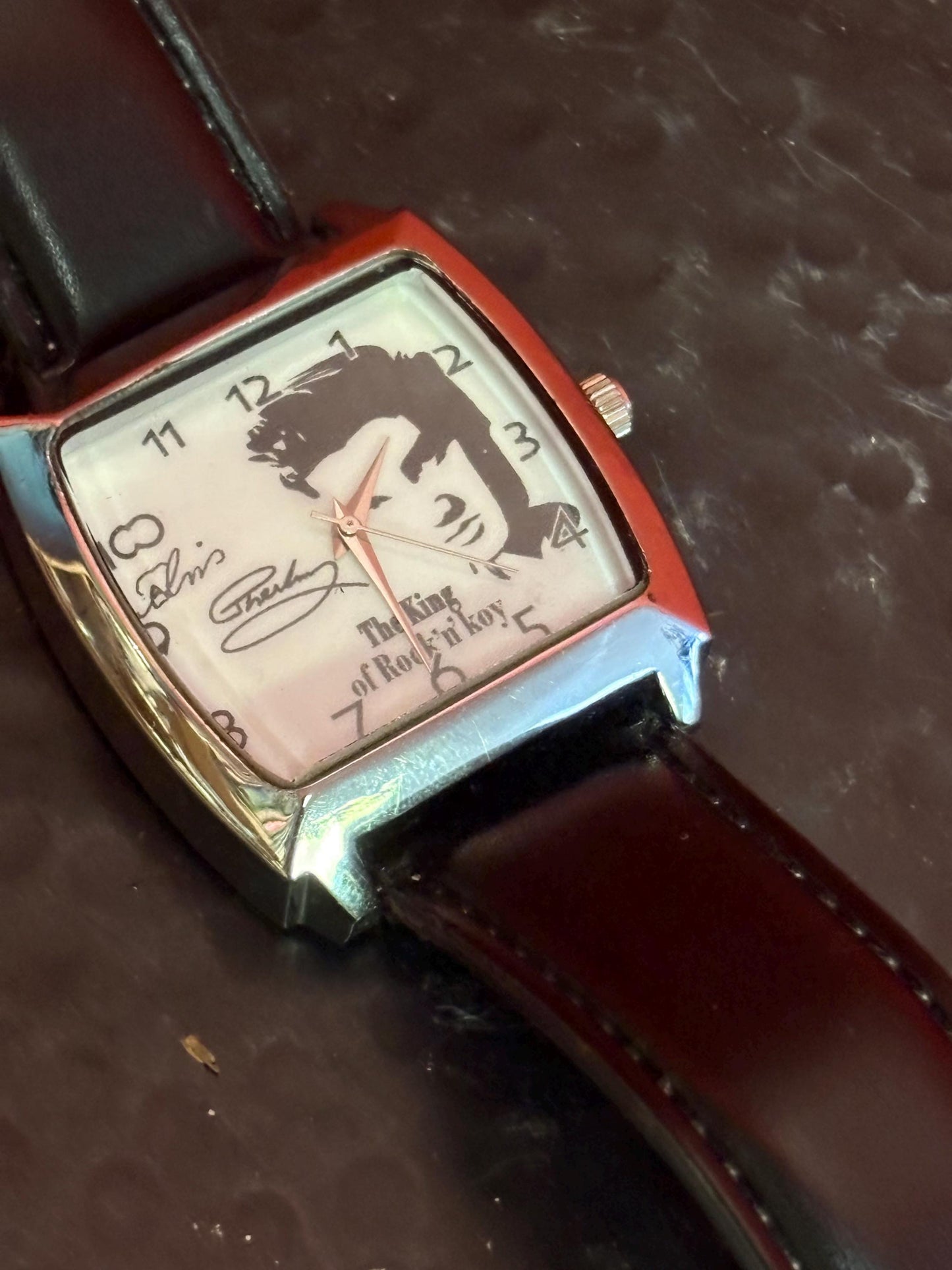 Very cool vintage Elvis Presley watch with leather band working  king of rock ‘n roll  9 inches long