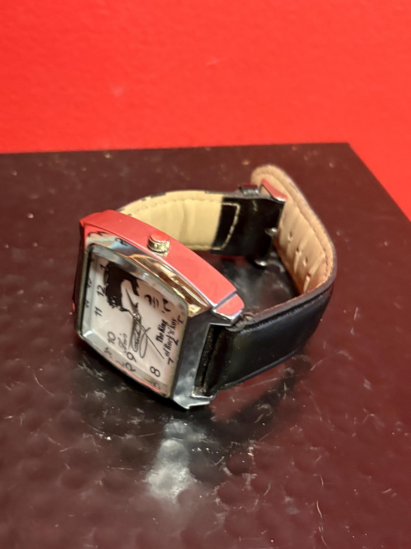 Very cool vintage Elvis Presley watch with leather band working  king of rock ‘n roll  9 inches long