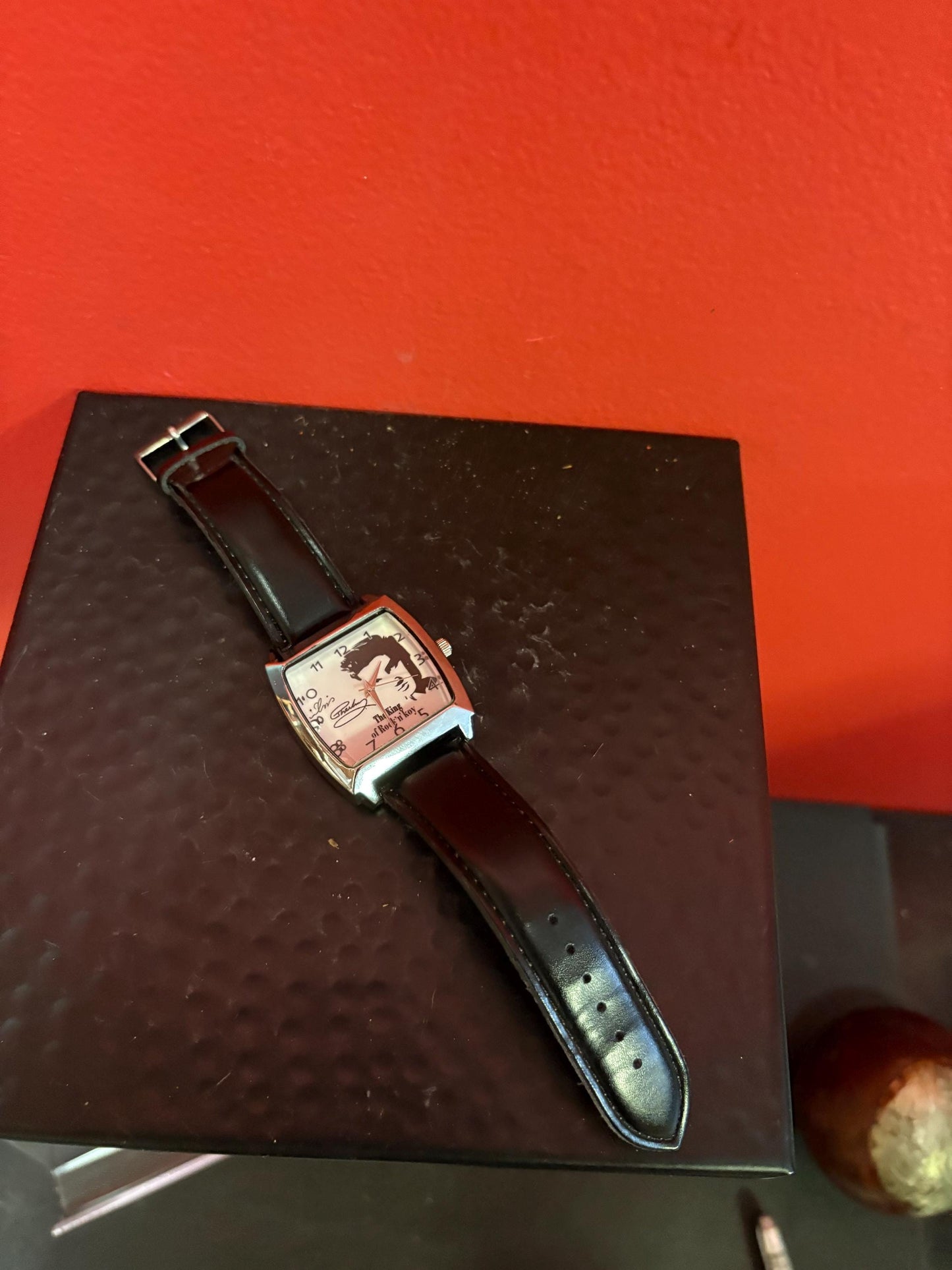 Very cool vintage Elvis Presley watch with leather band working  king of rock ‘n roll  9 inches long