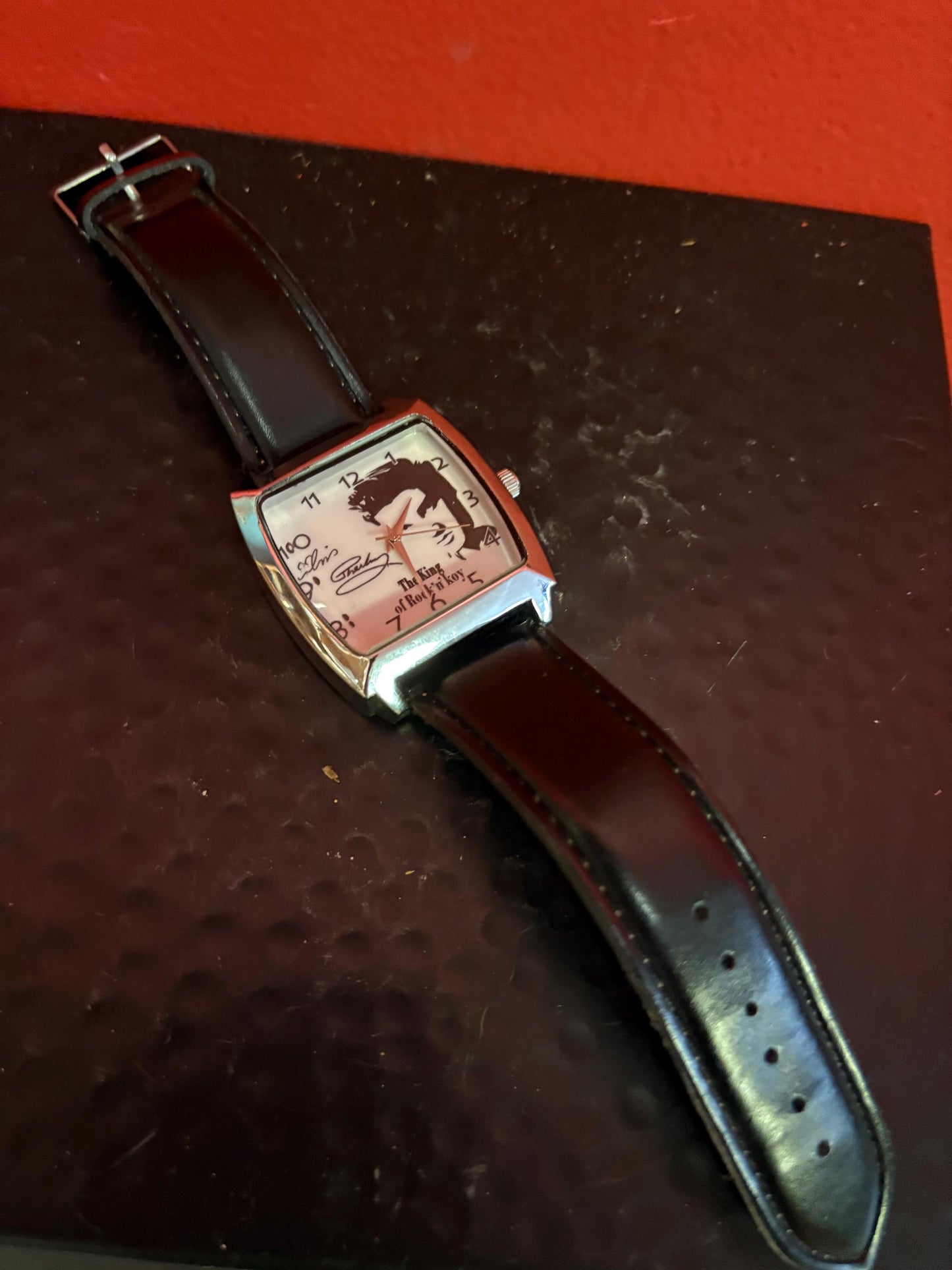 Very cool vintage Elvis Presley watch with leather band working  king of rock ‘n roll  9 inches long